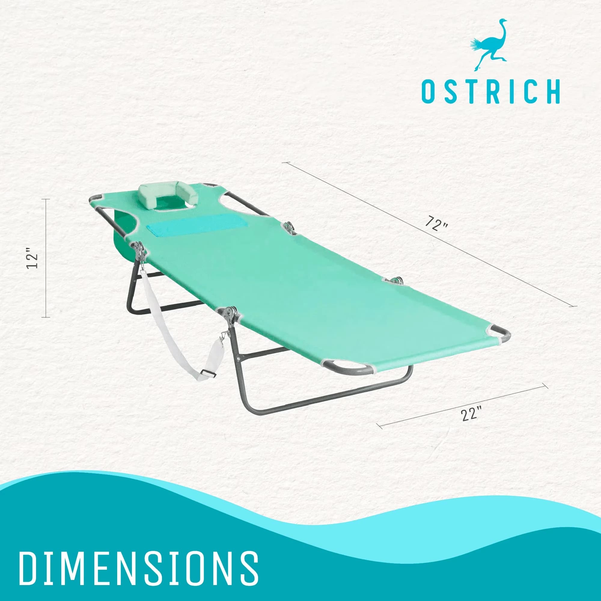 Beach Chair Sleek with Folding, Teal - Teal/Green Chaise - Long-Lasting Performance Model E6EA94