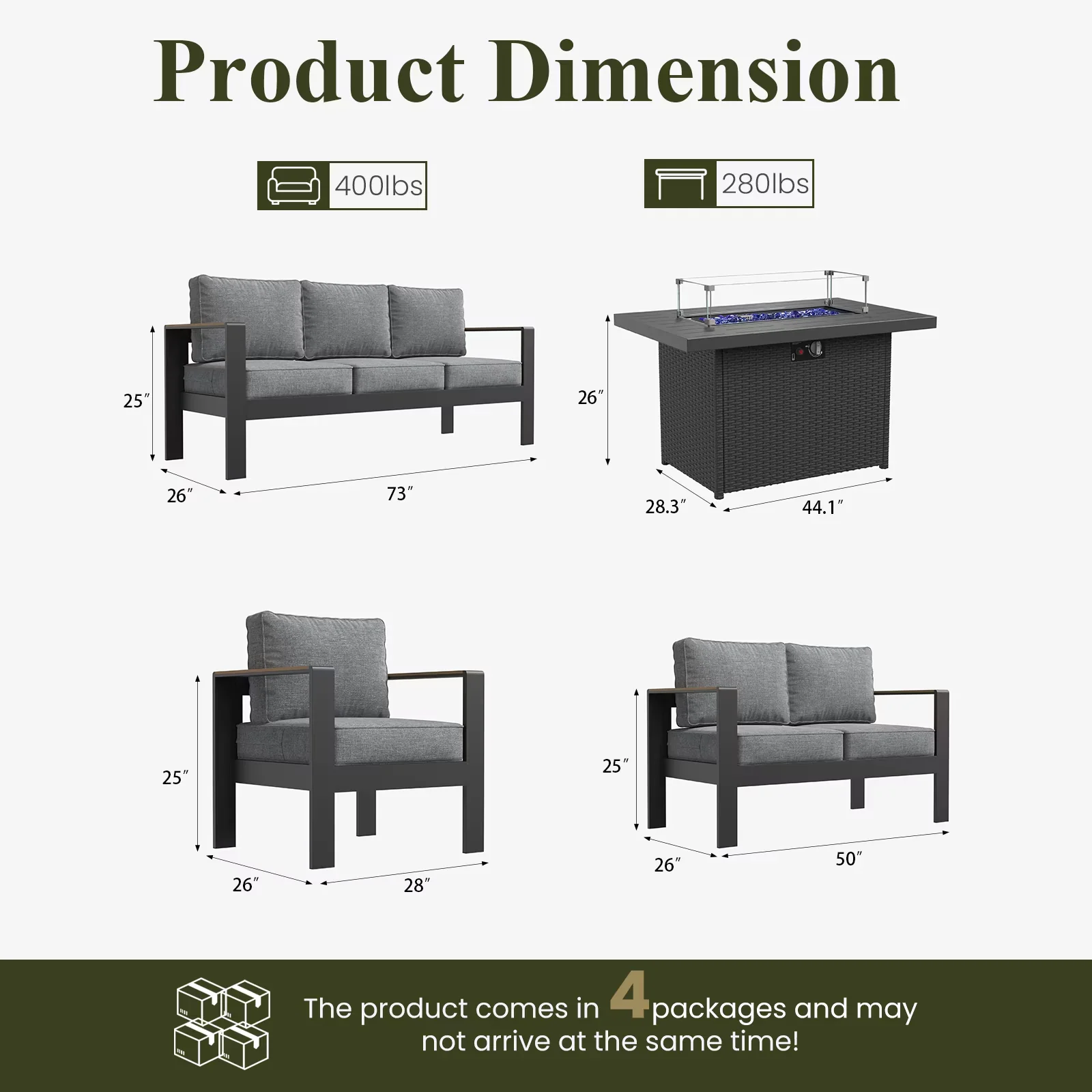 Reliable Patio Conversation Set with Weatherproof, Modern Sets, Fire Pit Table - Gray Model A6348B