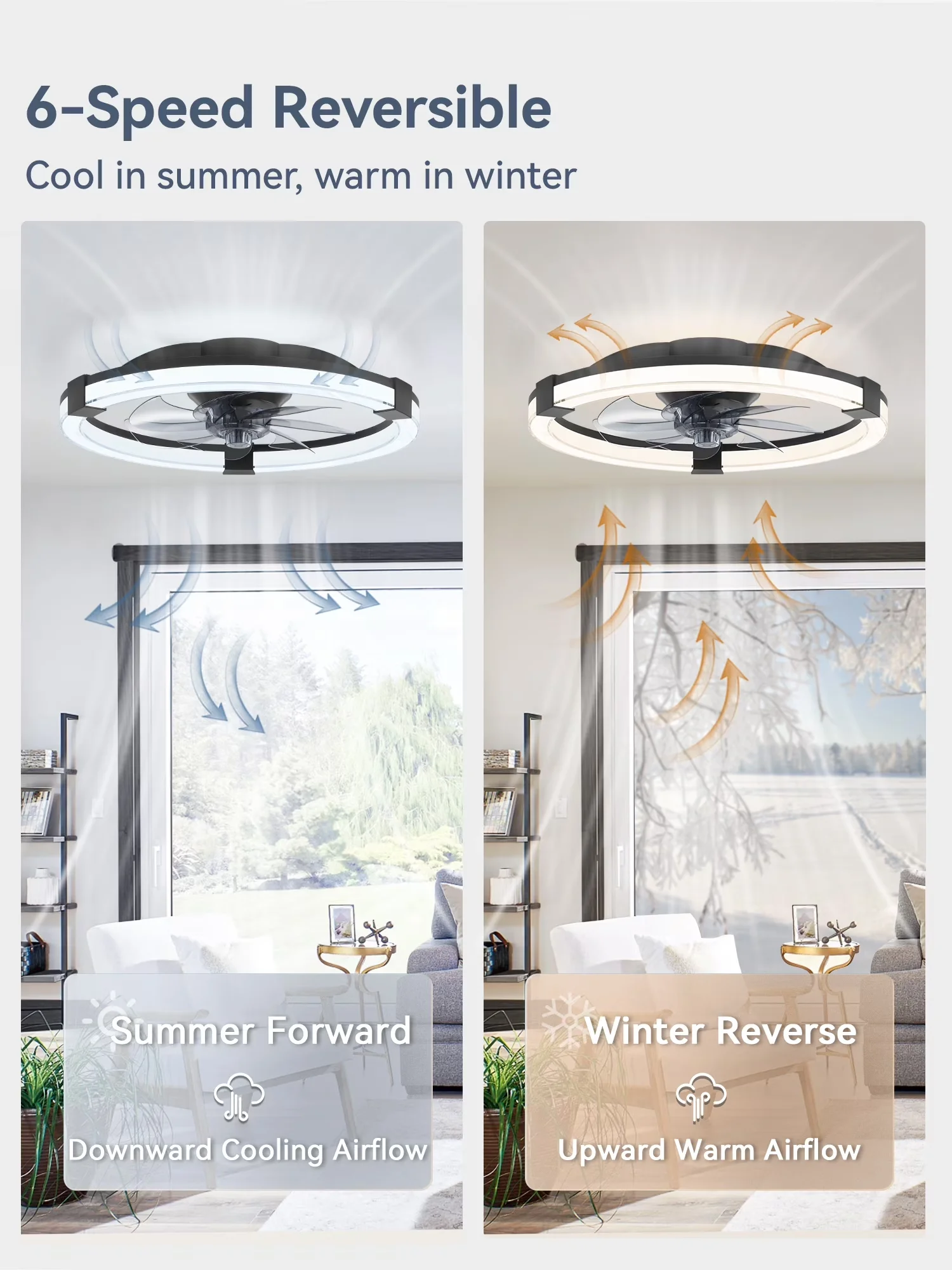 Ceiling Fan Essential with LED, Modern - Black for Living Room, Bedroom Model B8D9BC
