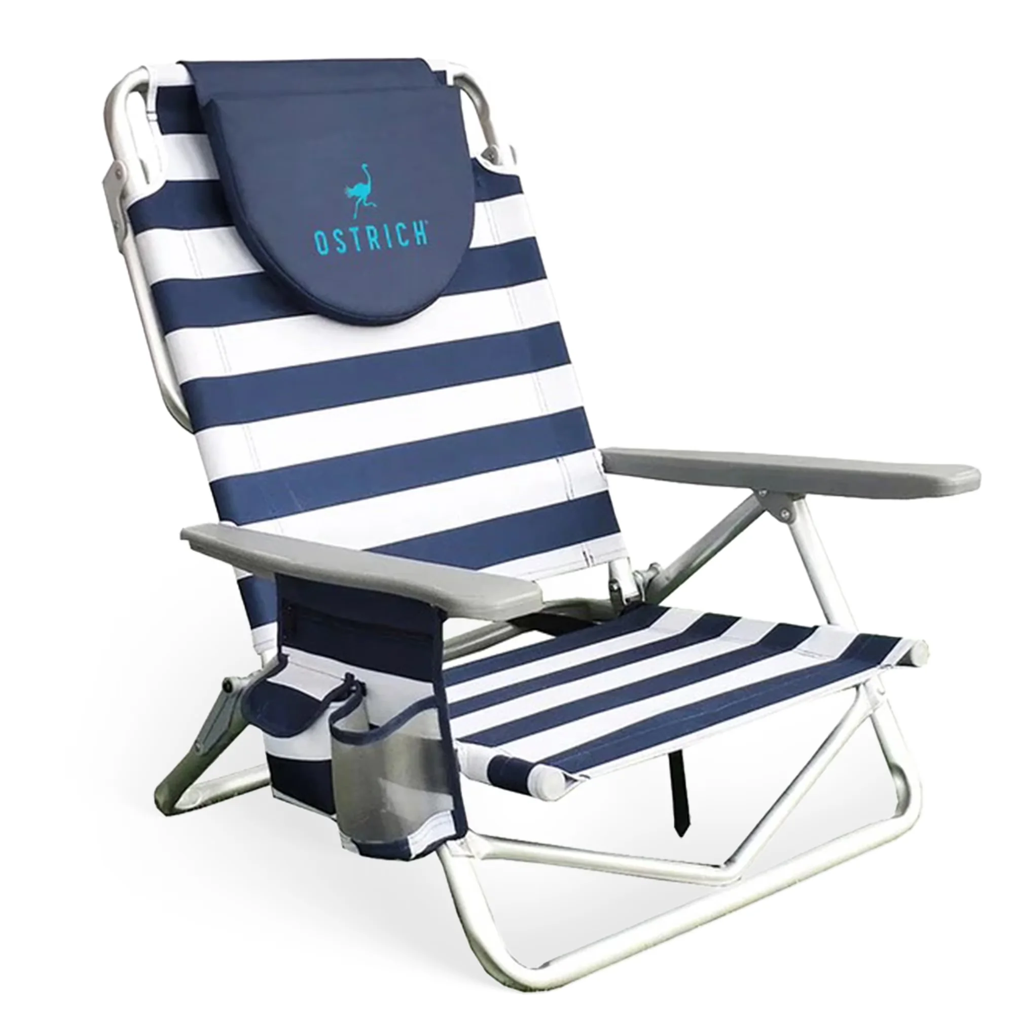 Premium Beach Chair with Rust Resistant, Folding, Blue Stripe - Blue Lightweight Model 42E2E3