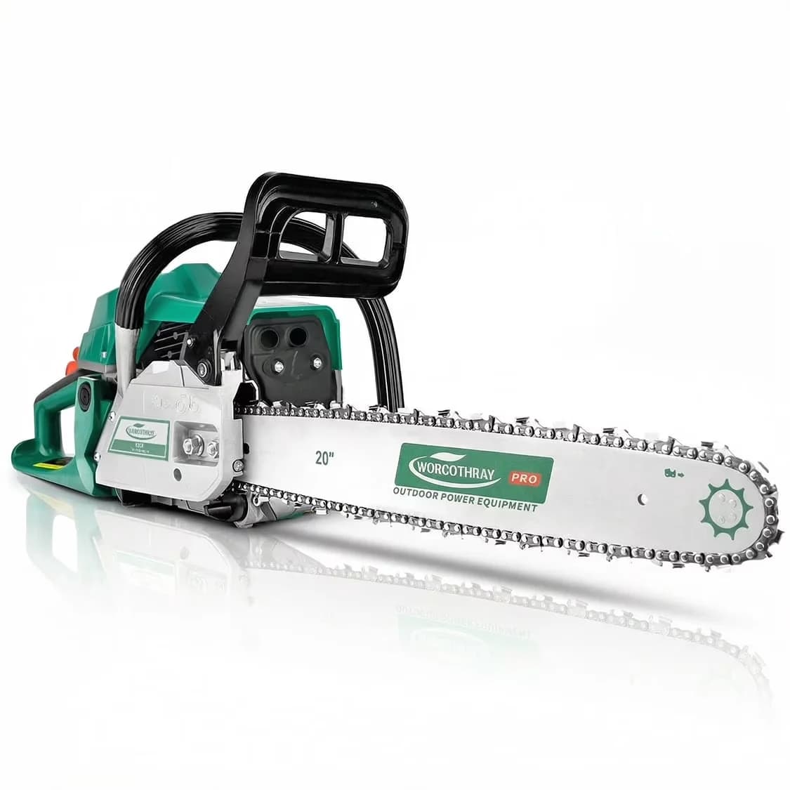 Reliable Chainsaw with Automatic Chain Oiler, - Max. Engine Speed: 10,000 RPM, - Engine Displacement: 62CC - Green Model 830016