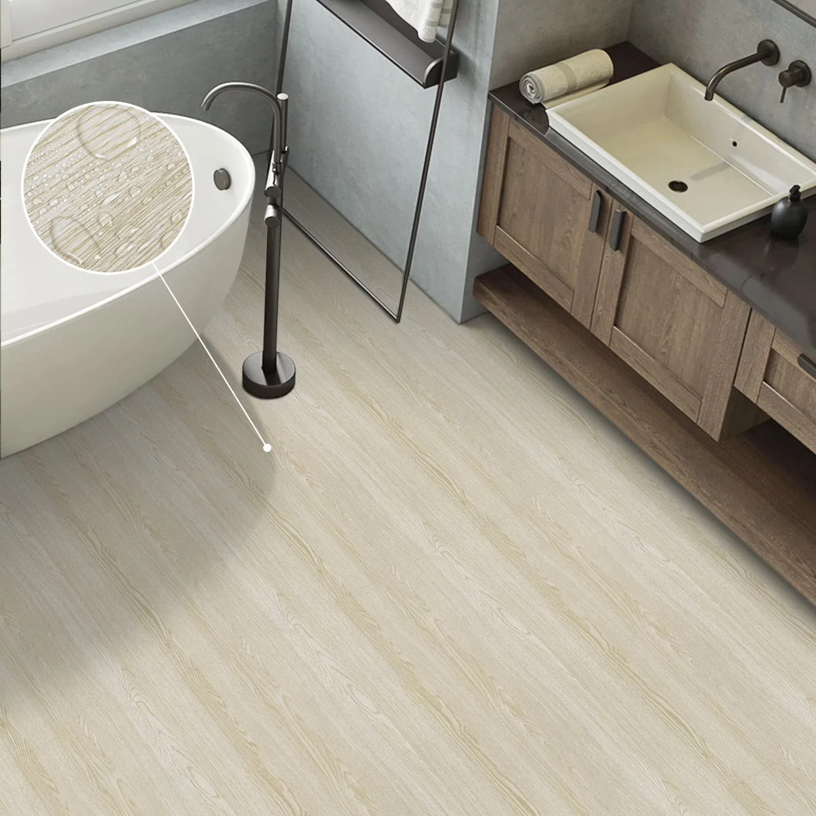 Efficient Grey Vinyl Flooring Vinyl Plank Flooring with Easy To Clean, Coverage: 12.8 square feet, Color: Multi-color - Pvc Beige Model 92677D