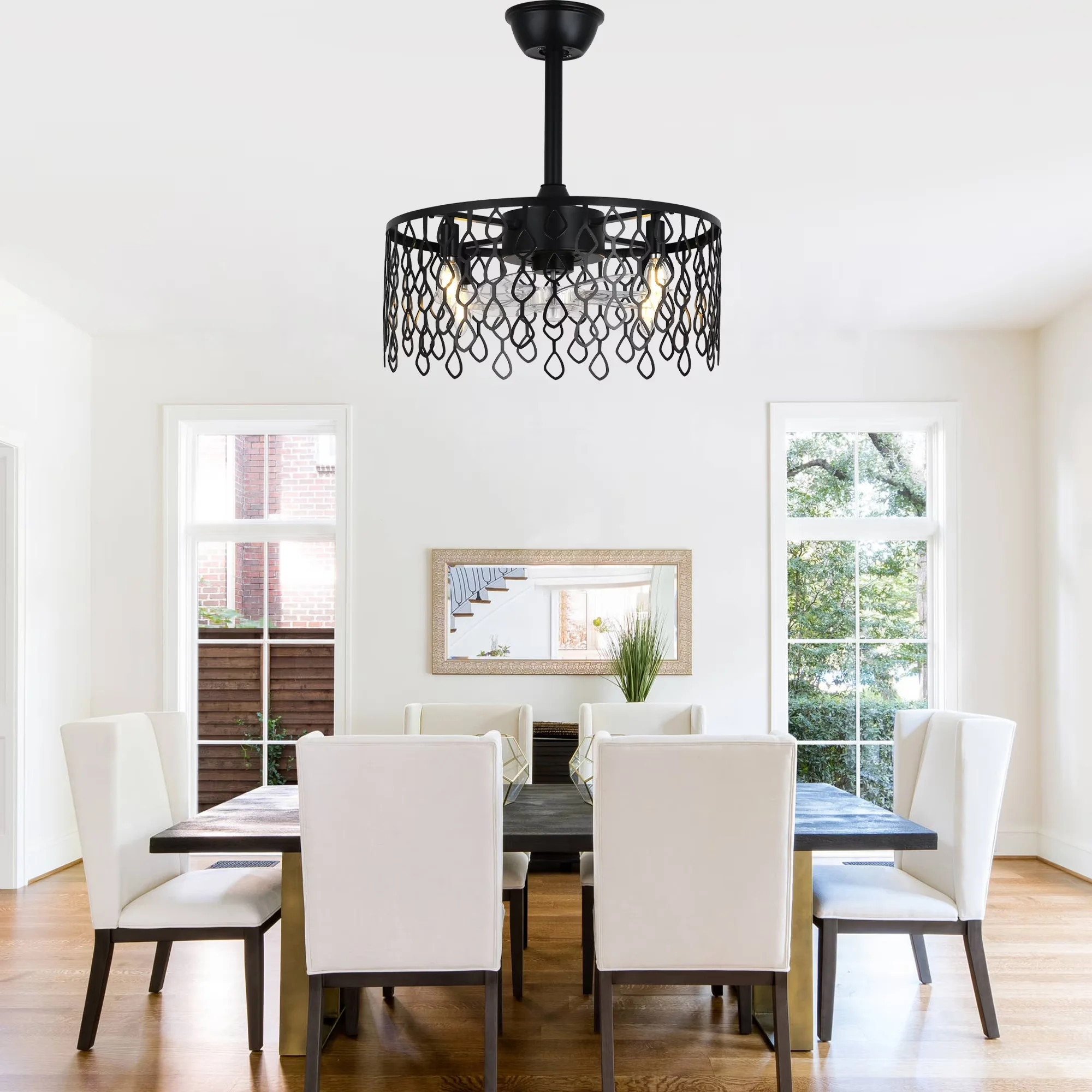Ceiling Fan Premium with Remote Controlled, Space-Saving, Industrial - Black Metal Model BF5E32