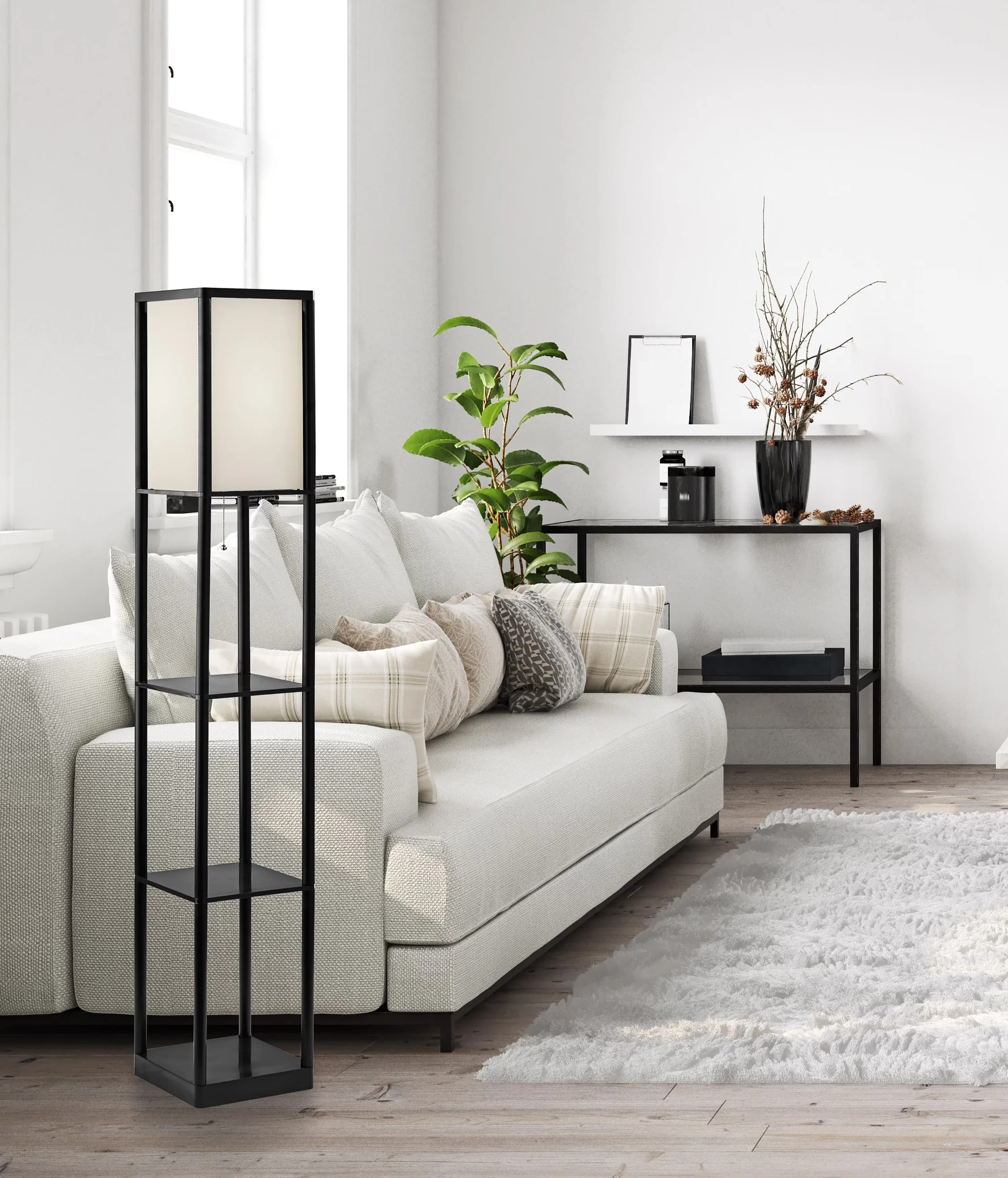 Sleek Floor Lamp with Incandescent, Eco Friendly, Easy on-off pull chain switch - Plastic Black Model A45477