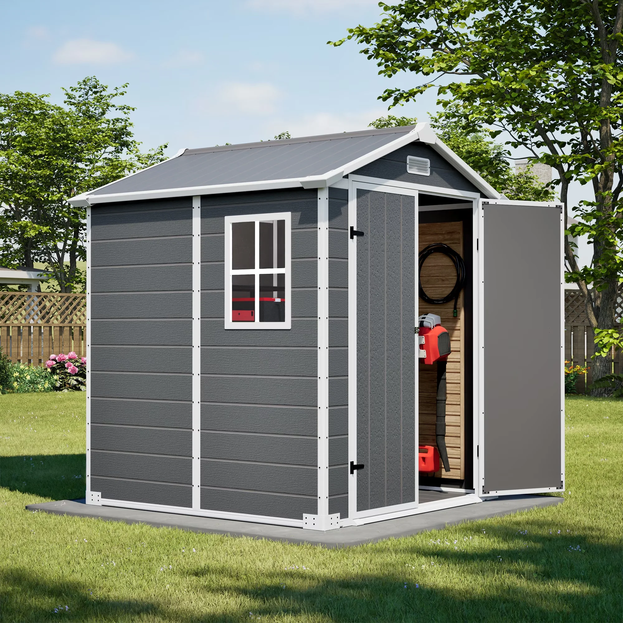 Durable Shed with Waterproof, Lockable Door, Impact-Resistant - Resin Gray for Garden Model 23AAFB