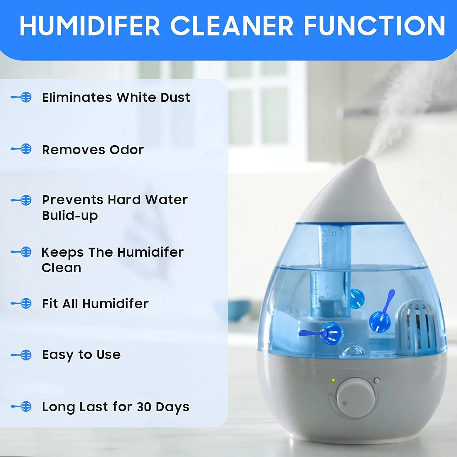 Humidifier Premium with Prevents Hard Water Build-Up, Eliminates White Dust & Odor - Blue Model C937DC
