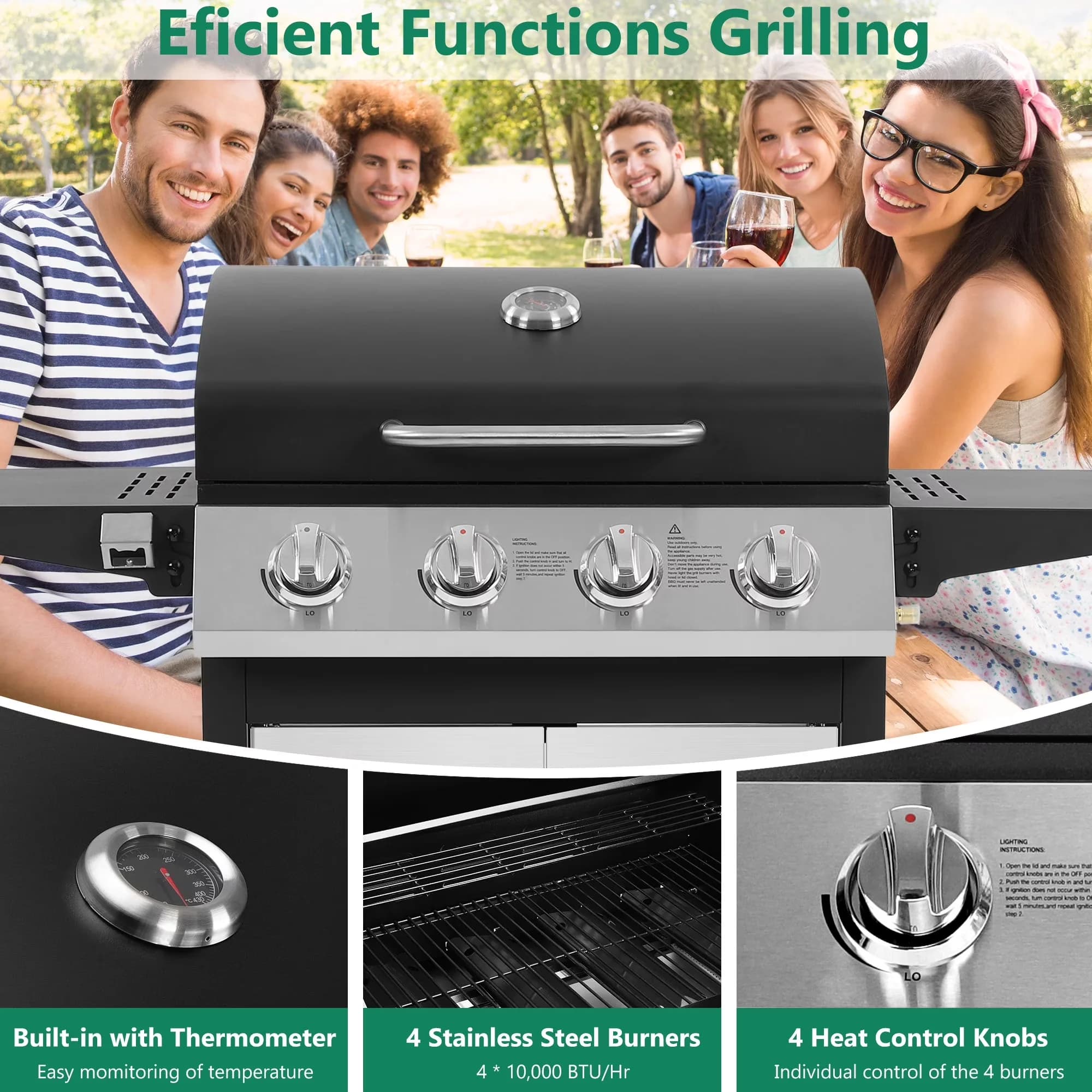 Reliable Gas Grill with 40000 BTU, Portable - Stainless Steel for Camping Model 933A75