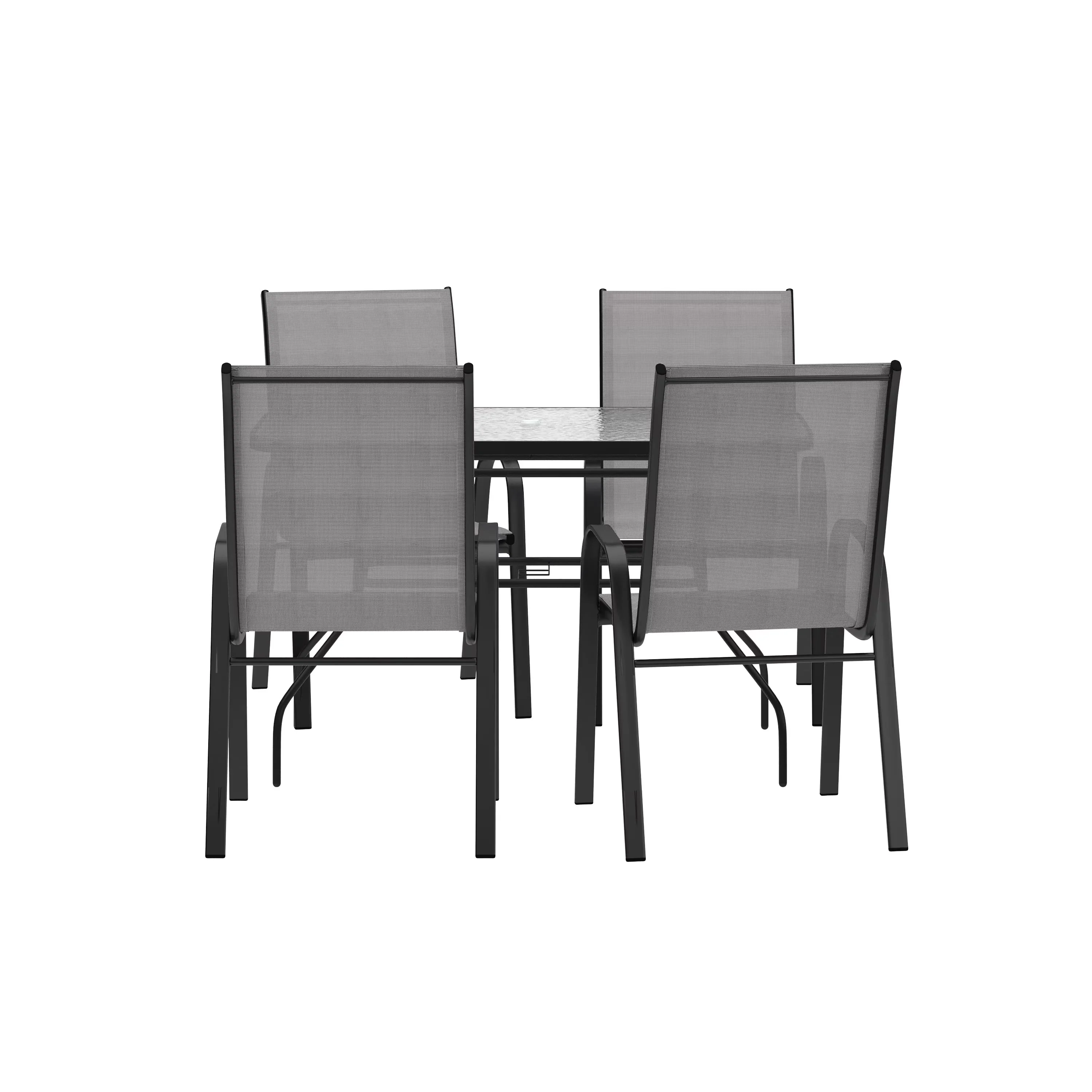 Sleek Patio Dining Set with Contemporary, Chair Gray - Steel, Fabric, Glass, Textilene Gray Model FE84BB