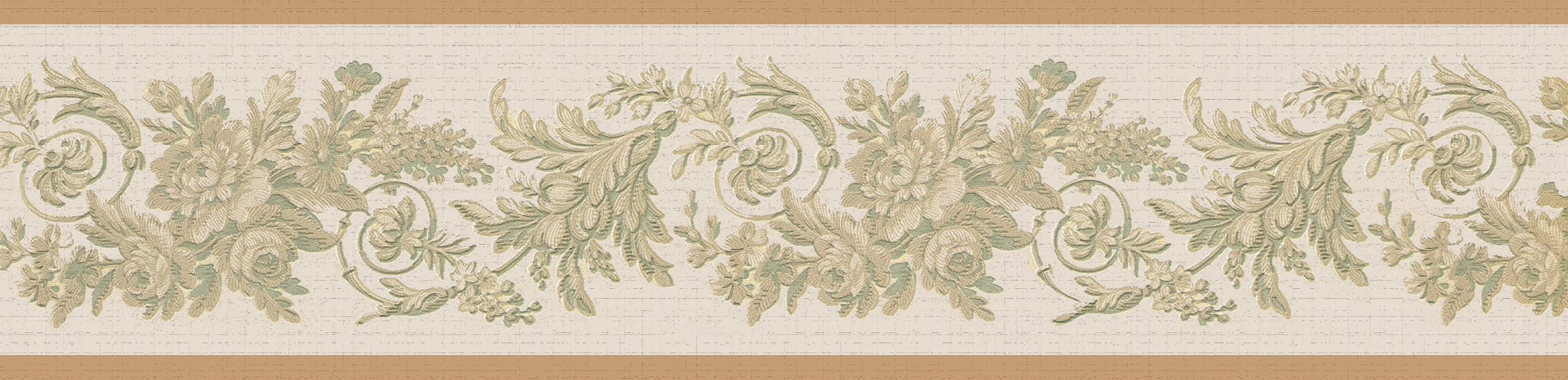 Classic Wallpaper with Washable, Beige Flowers on Vine, Peel and Stick Self Adhesive Border - High Quality Vinyl Wallpaper Green, Beige Model 22EFE7