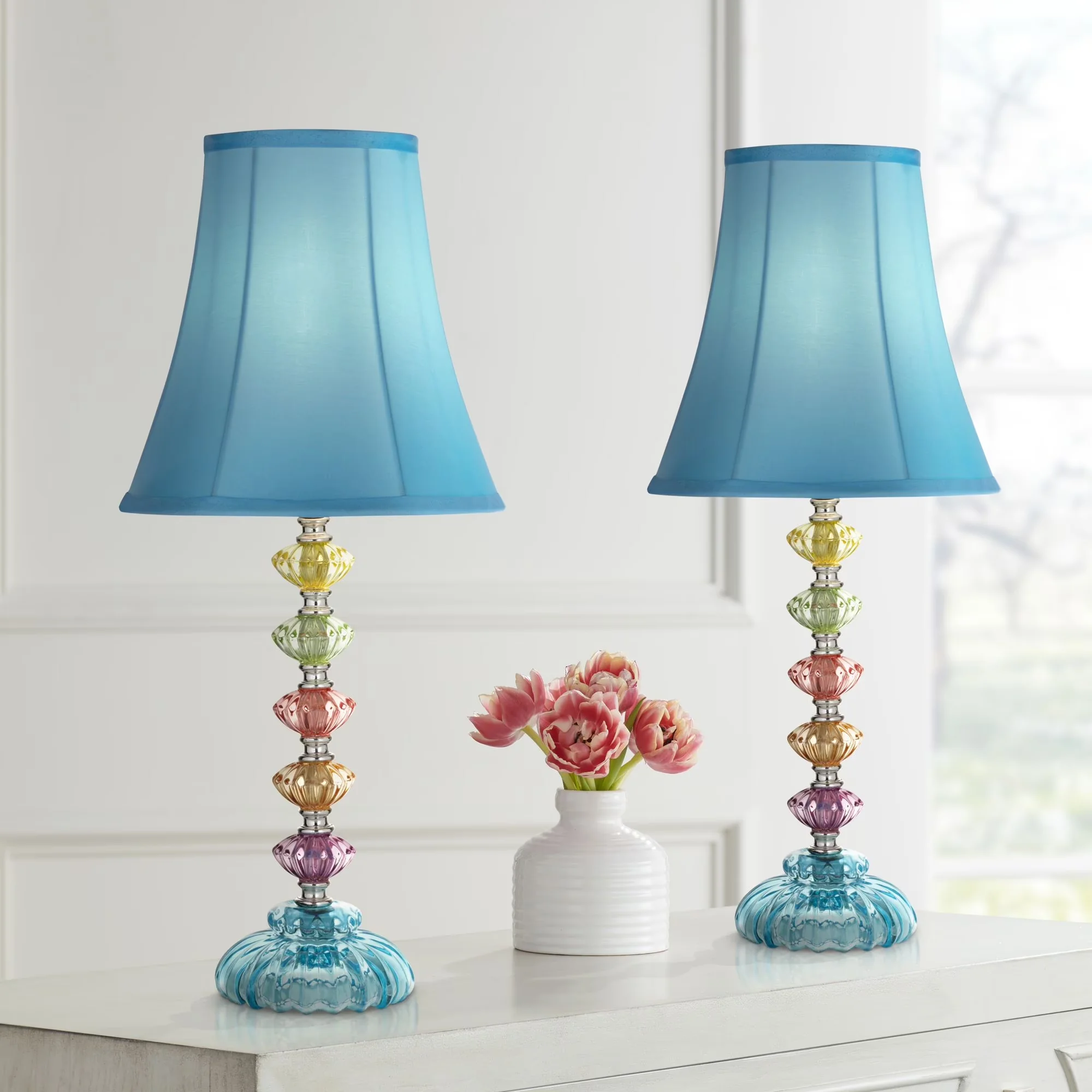 Compact Lamp Set with Incandescent, Contemporary - Blue Glass Bohemian Model EF4B0C