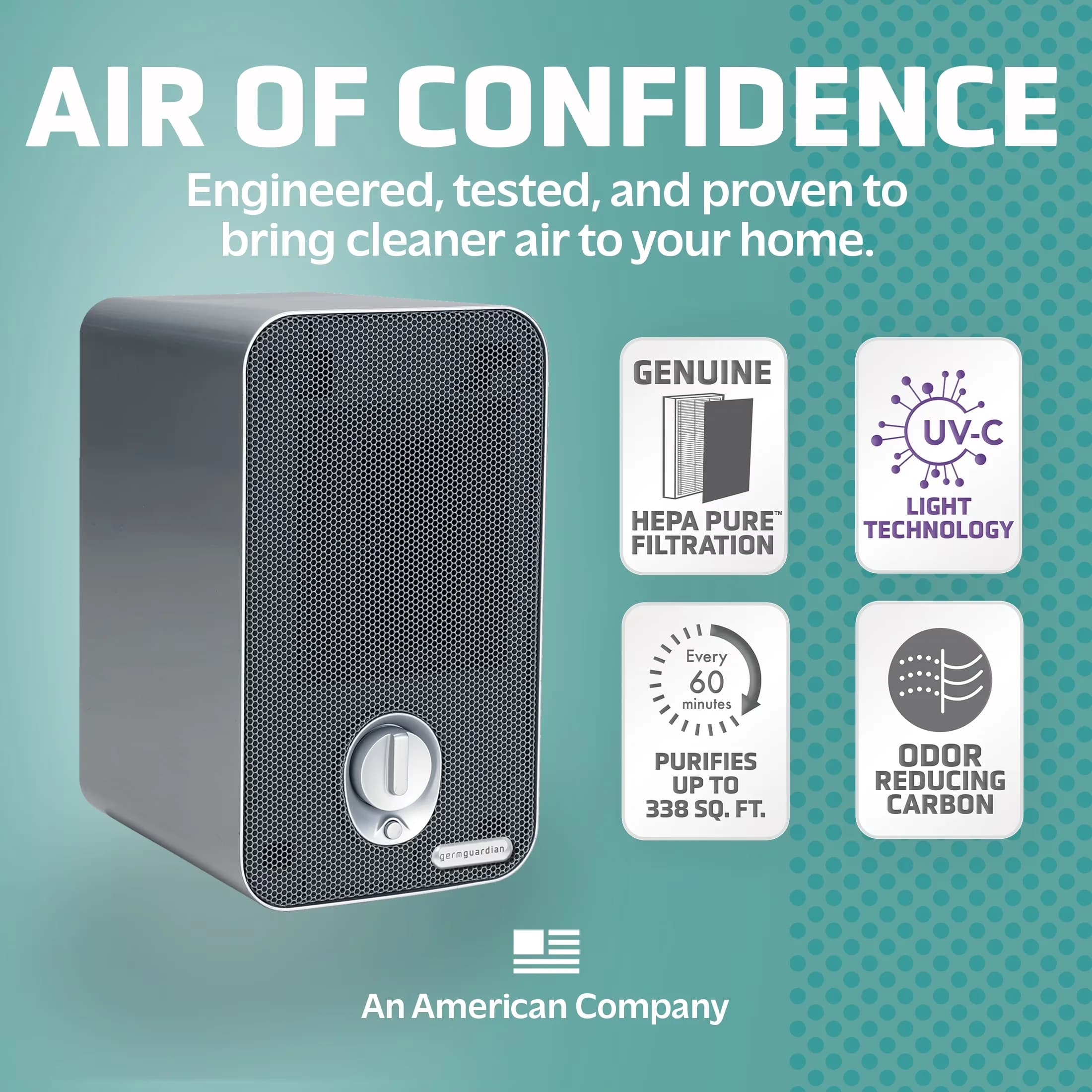 Durable Air Purifier with Filter Change Indicator, 338 Sq. ft HEPA Pure Filter Tabletop - Model 3CAB2C