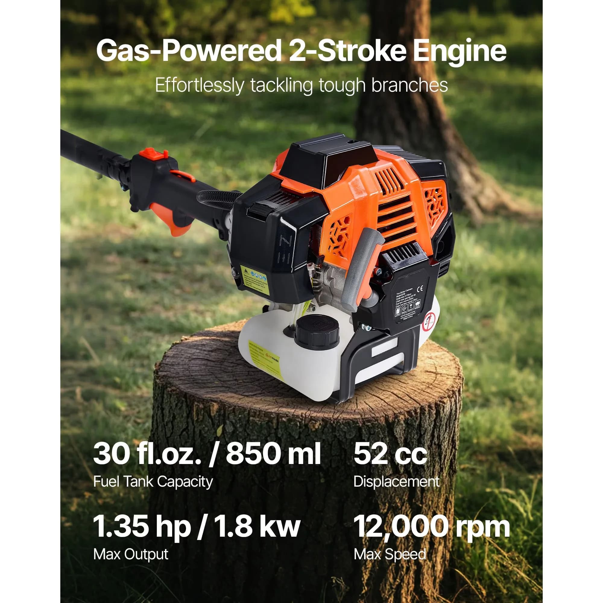 Premium Pole Saw with Tool-Less Chain Tensioning, Telescoping - 52CC for Daily Use Model E874BA