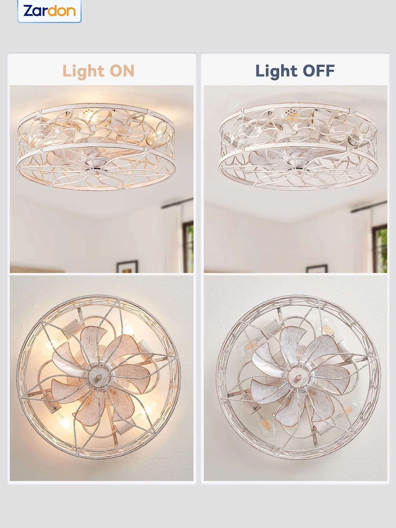 Efficient Ceiling Fan with LED, Reverse Airflow - White, Gold Metal for Dining Room, Bedroom Model 898C59