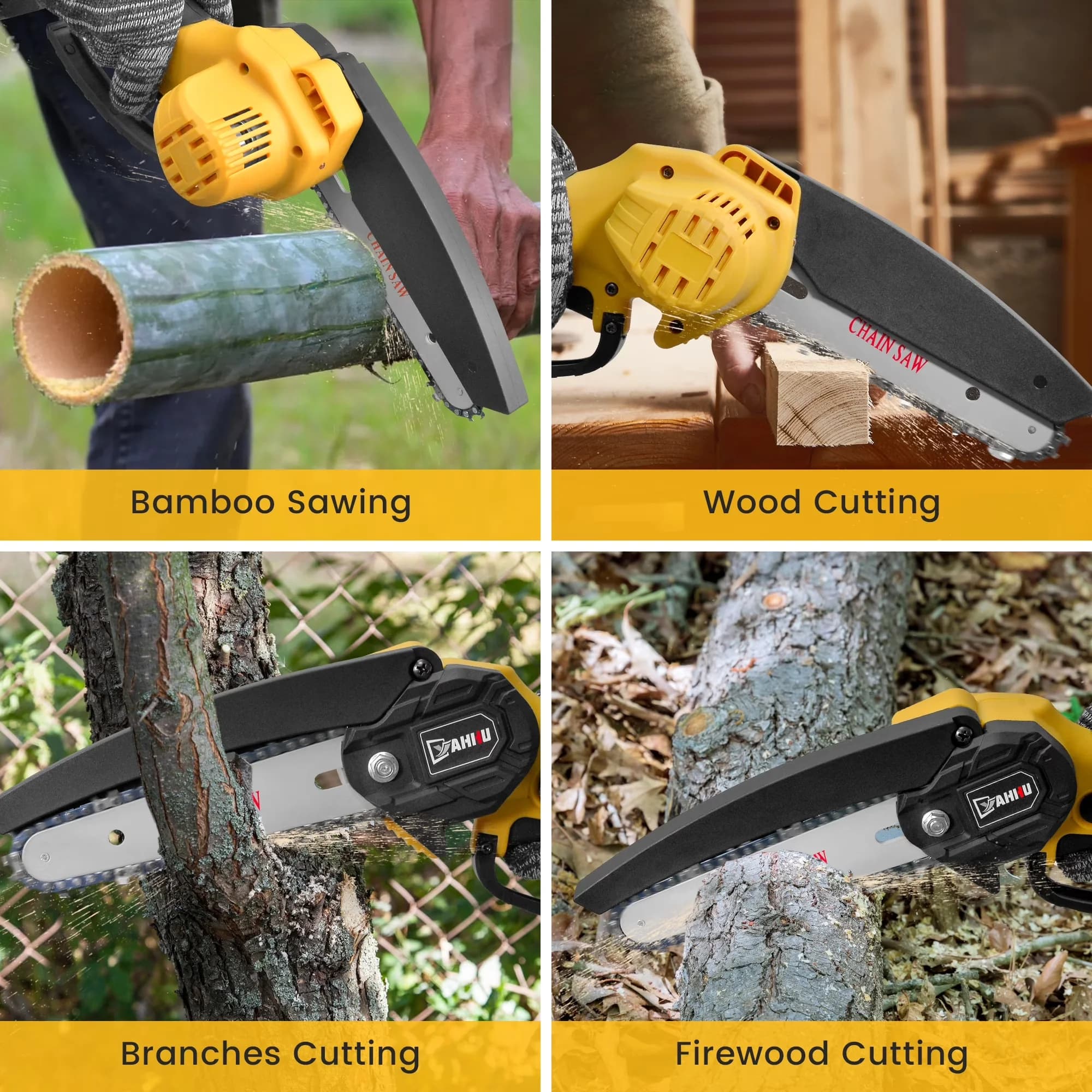 Chainsaw Stylish with Battery, 21V, 6 inch Mini - Yellow - Contemporary Style Model 112E00