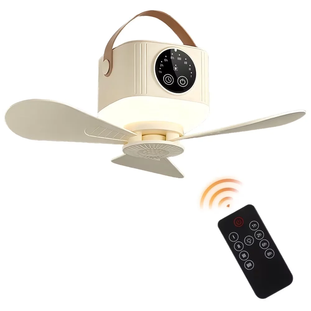 Ceiling Fan Professional with LED, Eclectic, Portable - Beige for Patio, Rv Model 3AE84C