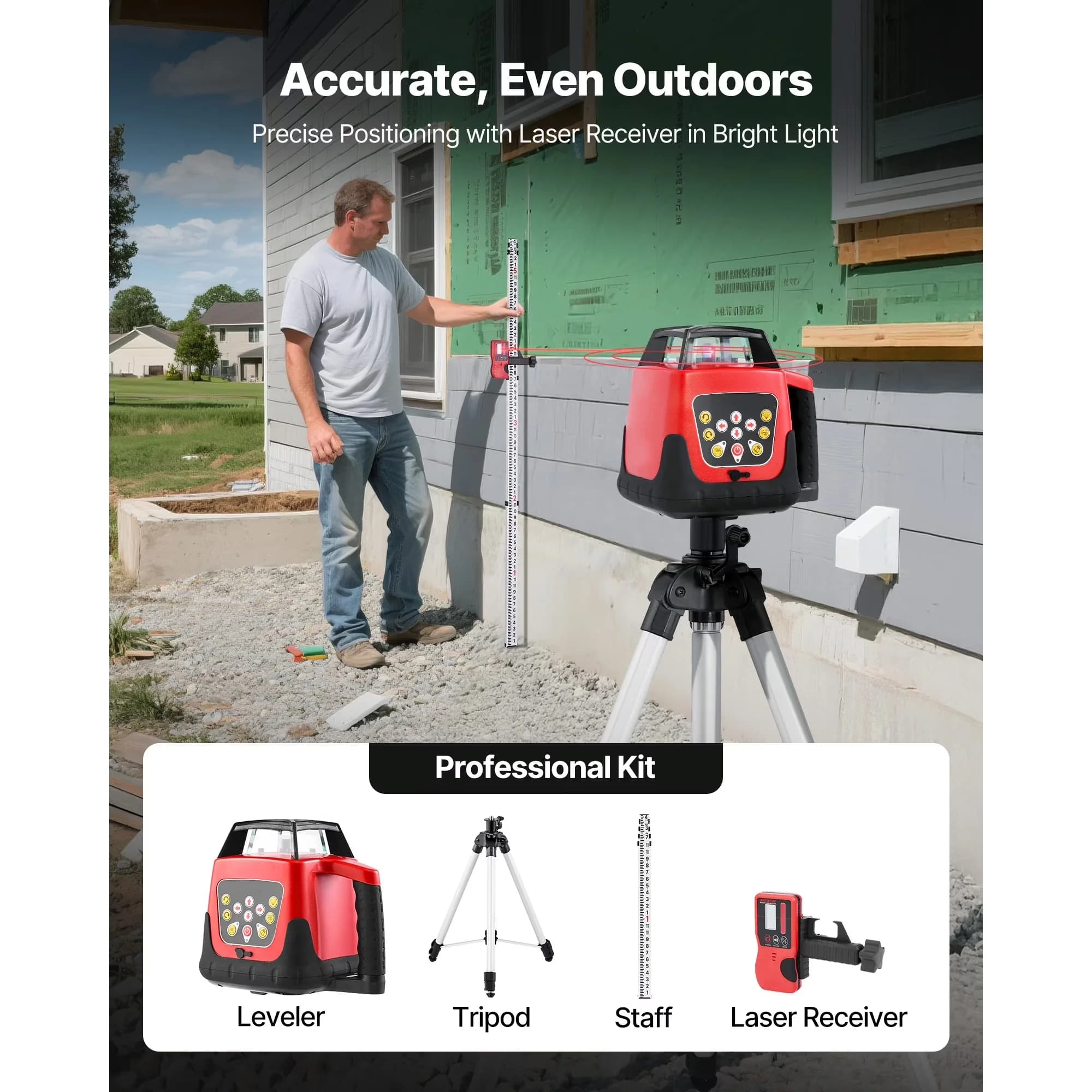 Measuring Layout Reliable with Battery, Adjustable, Rotary Laser Level Kit - Model CFFF67