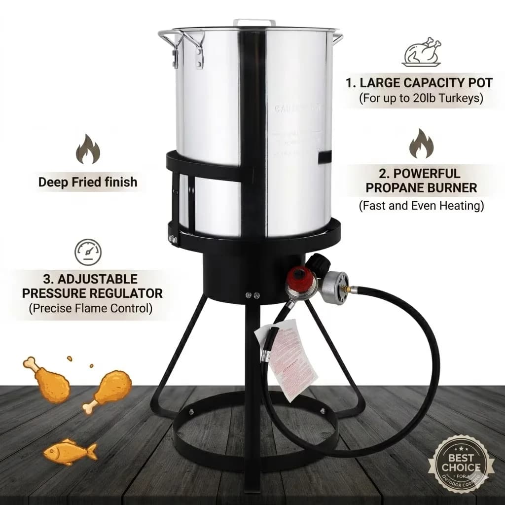 Quality Outdoor Fryer with 55000 BTU, 30 Qt Turkey, Seafood Boil Pot - Silver Aluminum Model 65D878
