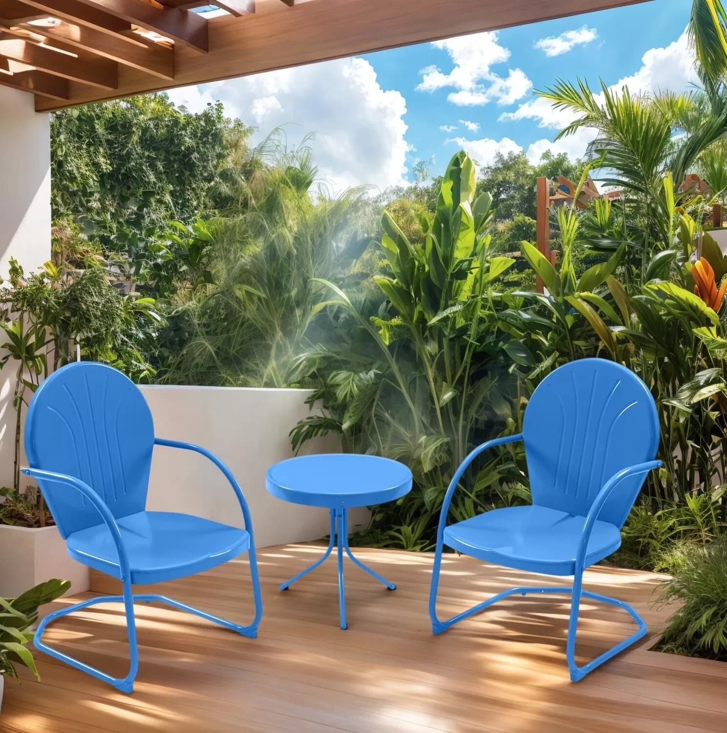Innovative Patio Dining Set with Waterproof, 3-Piece Outdoor Bistro - Metal Blue Model 3177D4