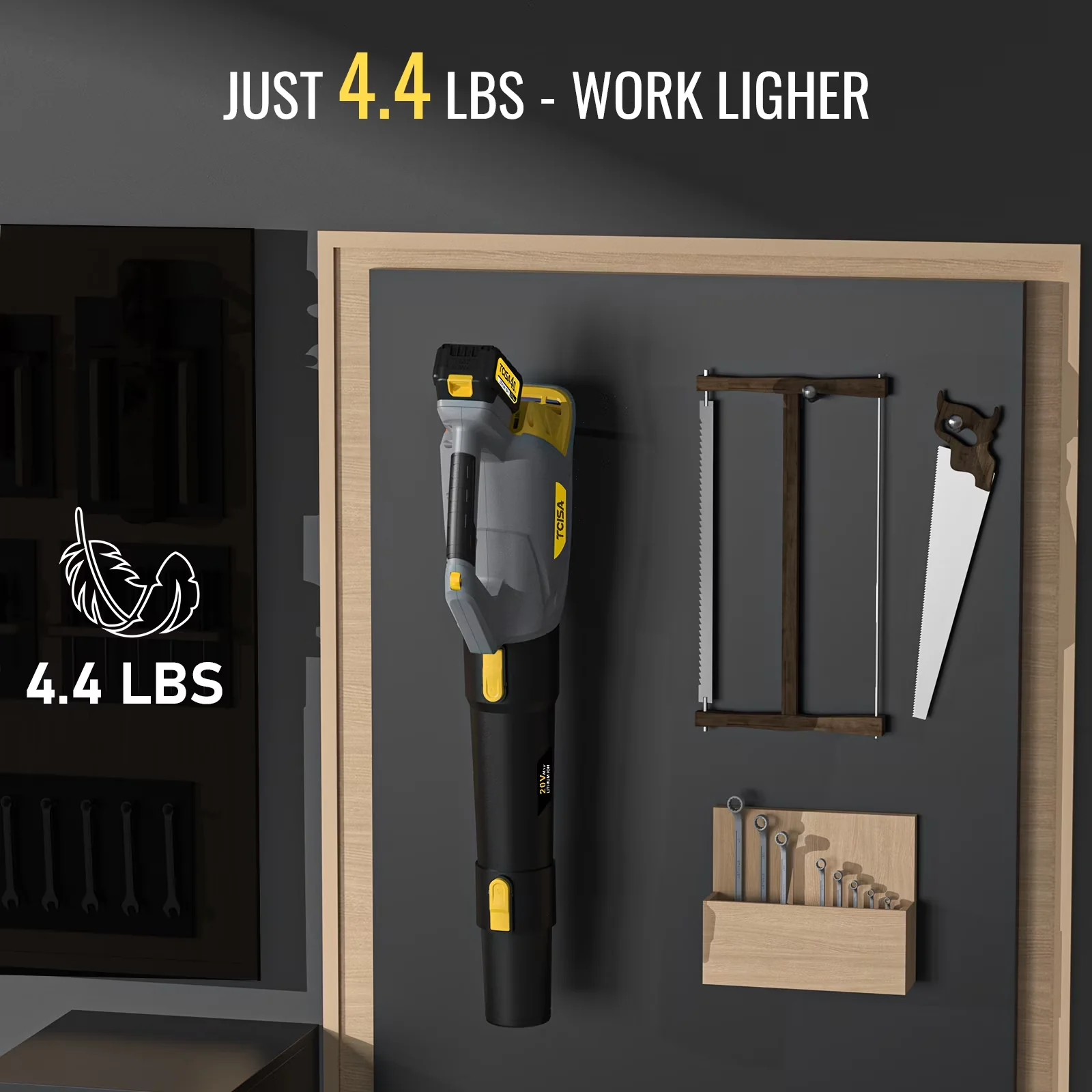 Leaf Blower Essential with Battery, 20V, Power for Garage, Garden - Ergonomic Design Model 8C4405