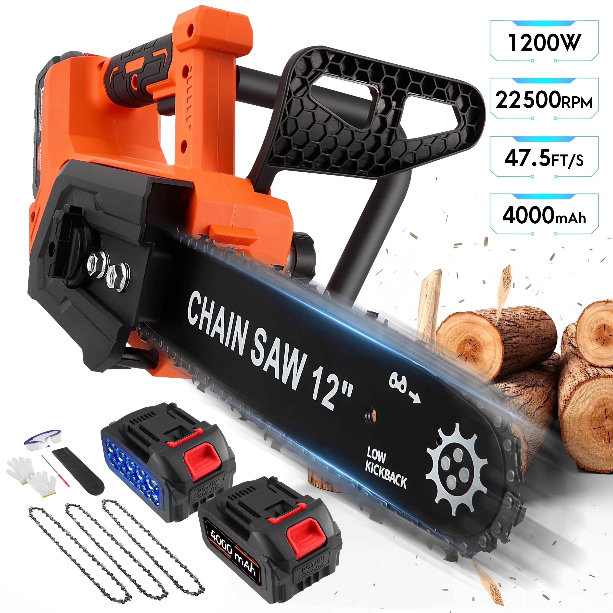 Chainsaw Premium with Battery, 1200W, Anti-Vibration - Traditional Style Model 1A0B08