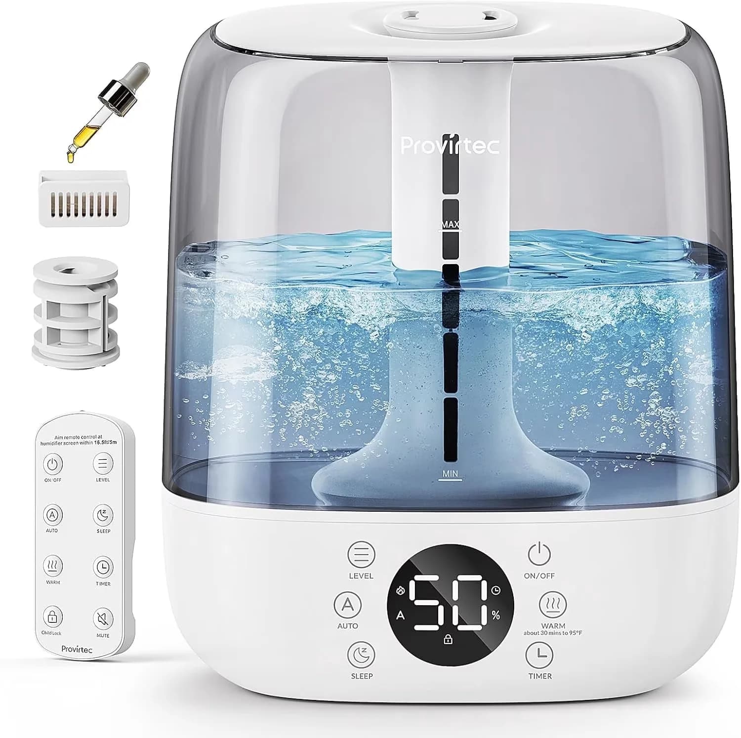 Humidifier Durable with Remote Controlled, 6L Warm & Cool Mist Humidifiers - Gray Model F9F24D