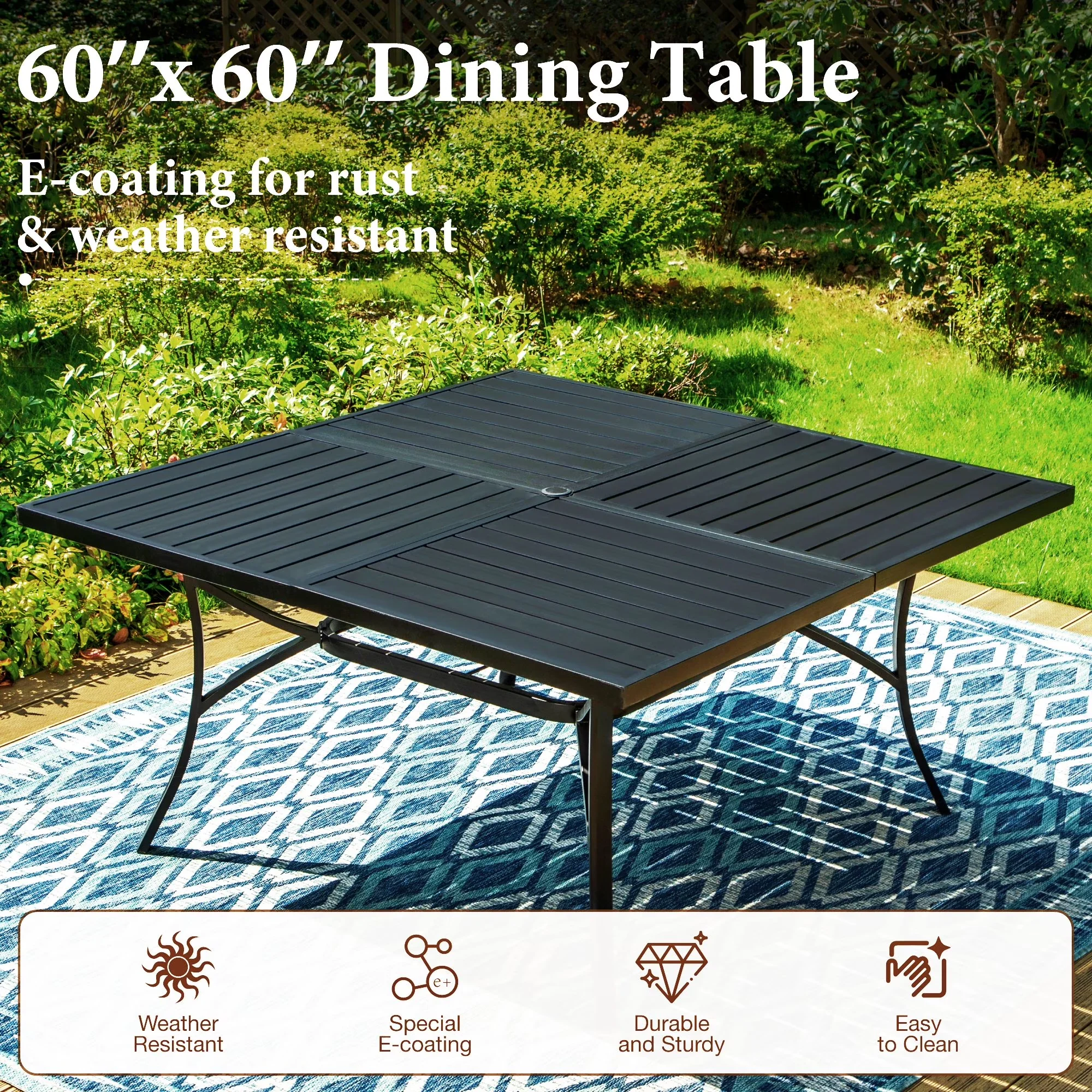Reliable Patio Dining Set with Contemporary, Large Square Table & Swivel Chairs, 9-Piece Outdoor - Metal Steel & Polyester Black Model 50C3E7