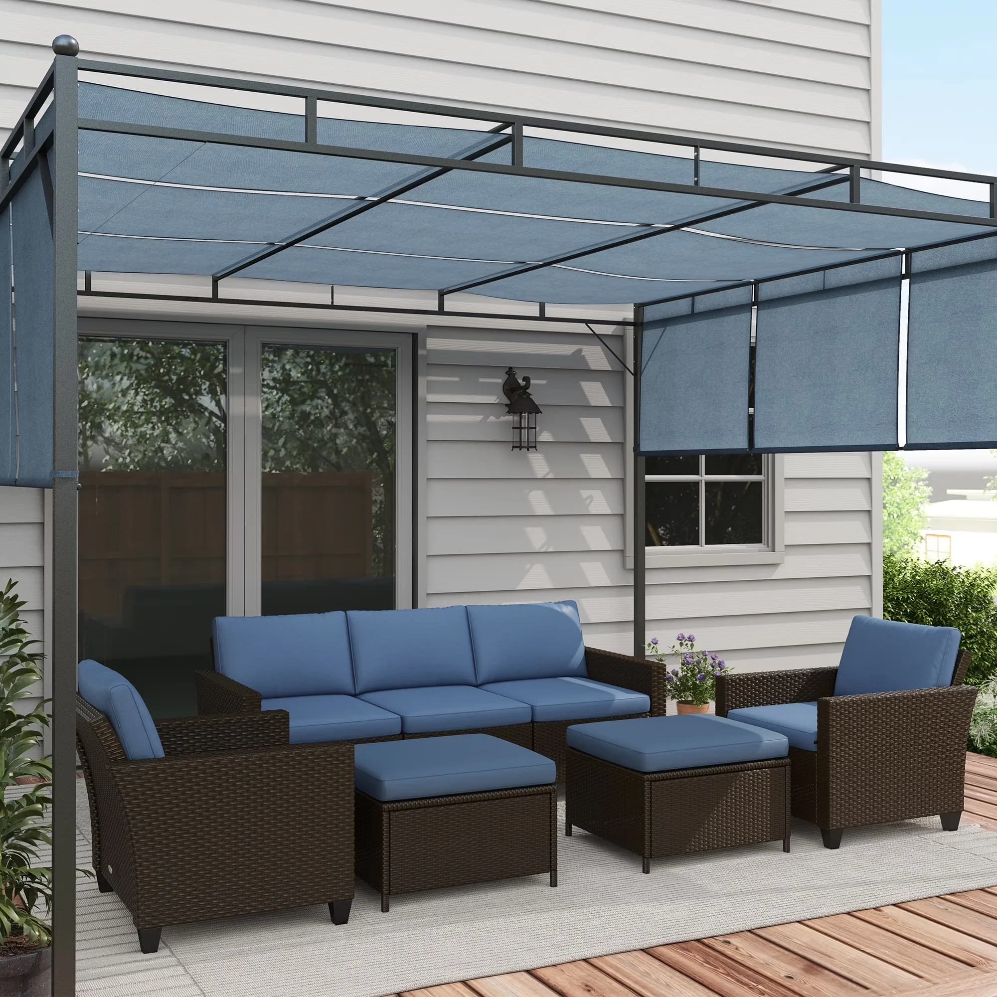 Patio Conversation Set Professional with Weatherproof, Sofa Size: 72.5" W x 29.5" D x 28.25" H, Rattan Three-Seater Sofa - Brown Pe... Model 2F8E2A