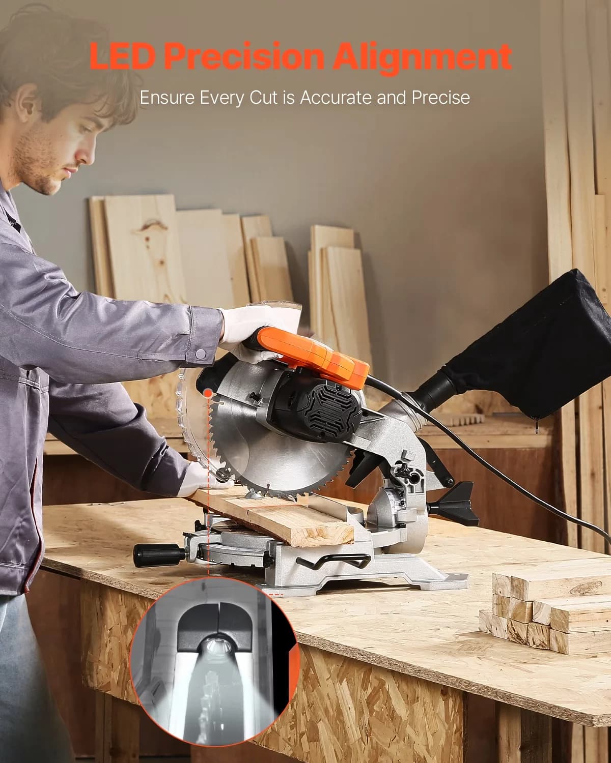 Compact Power Saw with LED, Adjustable, Compound Miter - 10 - Commercial Quality Model 98D61F