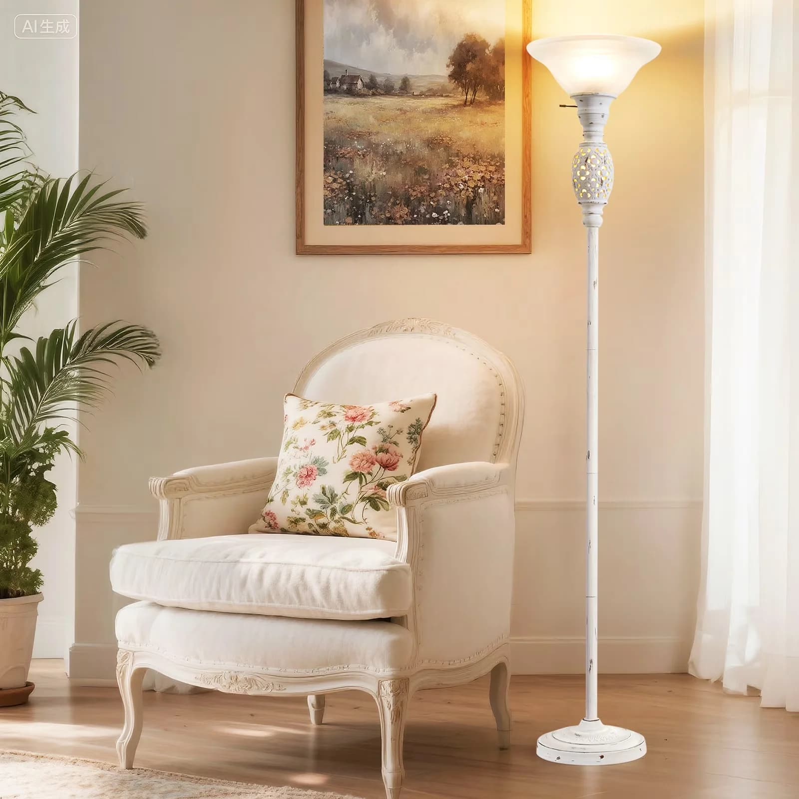 Floor Lamp Essential with LED, Energy Efficient - Metal White for Living Room, Home Model 15615E