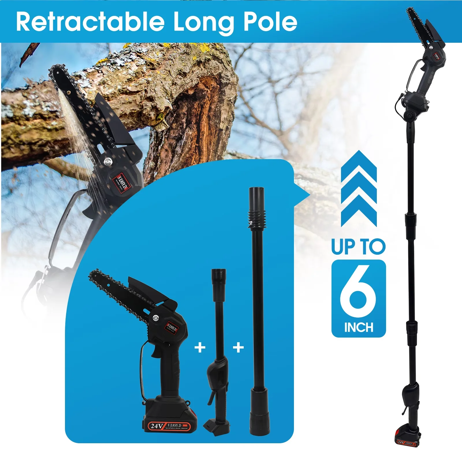 Sleek Pole Saw with Battery, 24V, Telescoping - Black for Multiple Applications Model 355DD5