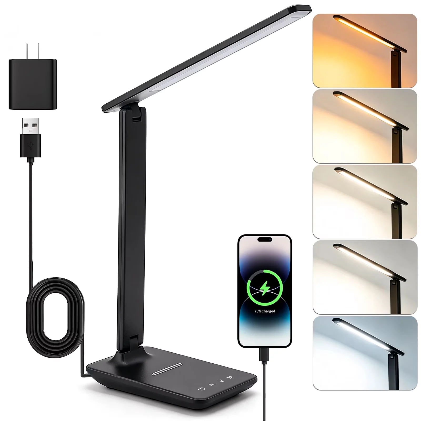 Durable Desk Lamp with LED, Standard Lamps - Plastic Black for Home Office, Study Model FDF419