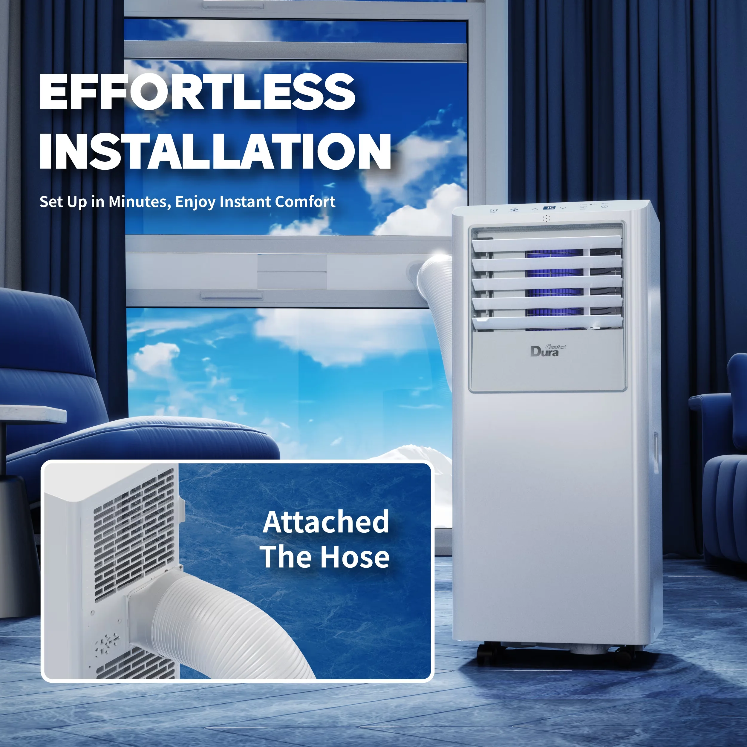Premium Air Conditioner with 8500 BTU, Timer, 8500 BTU Portable - White Model E49B6D