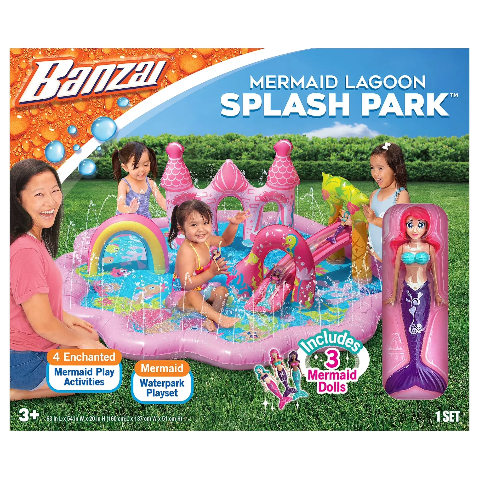 Inflatable Pool Versatile with 3 Mermaid Dolls, Mermaid Lagoon Splash Park - Model E3617F