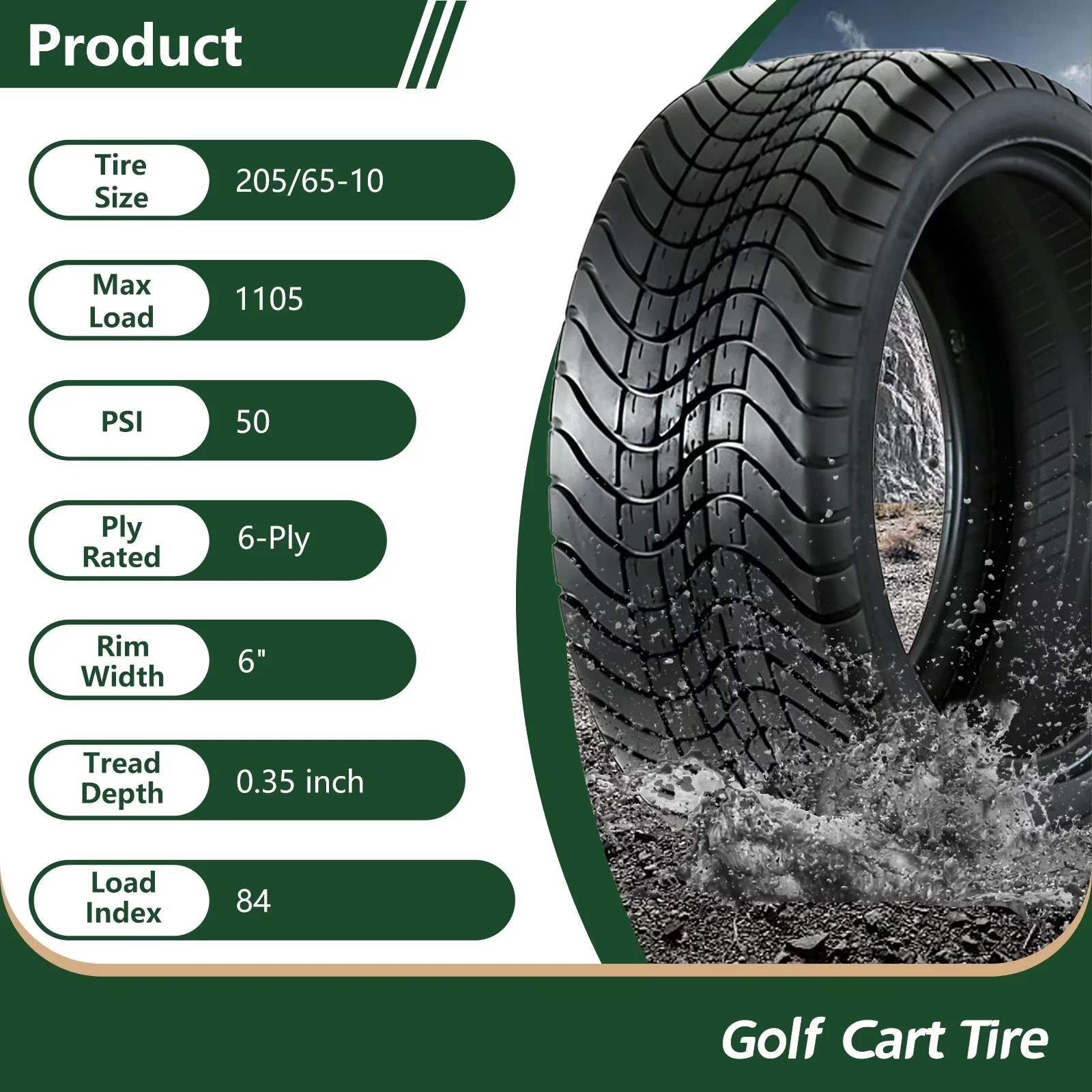 Compact Golf Cart Tire with All-Weather, Inflatable, Low Maintenance - P825 Model 466AF0