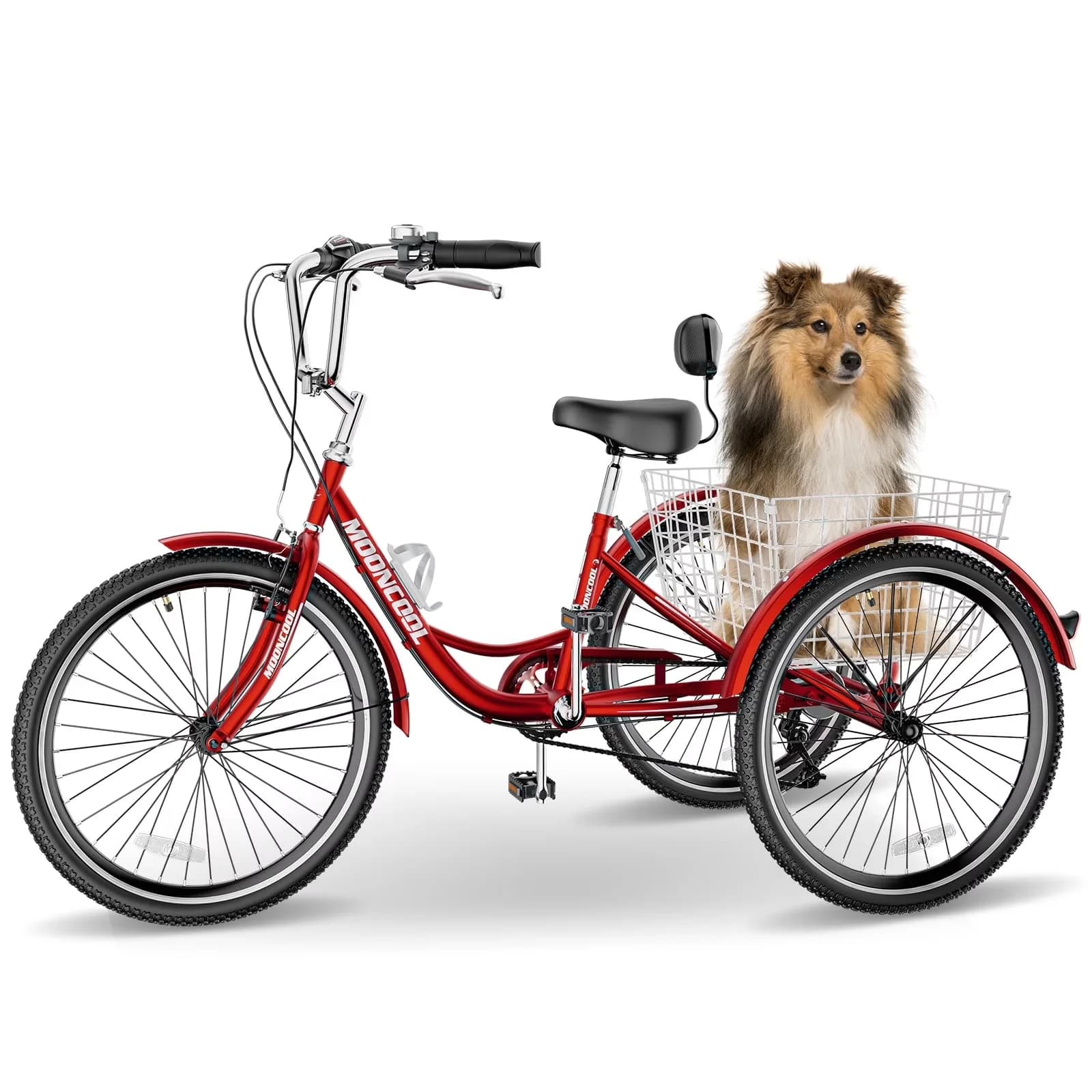Innovative Cruiser Bike with Adjustable Seat, 24"/26'' Adult Tricycles - Red Model EC5CA4