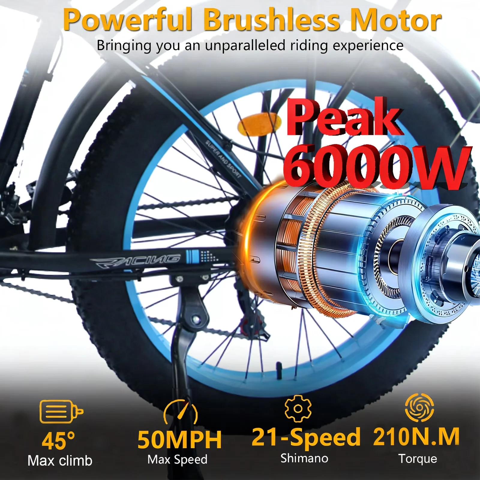 Efficient Electric Bike with Battery, 6000W, 60V - Black - Sleek Profile Model 955535