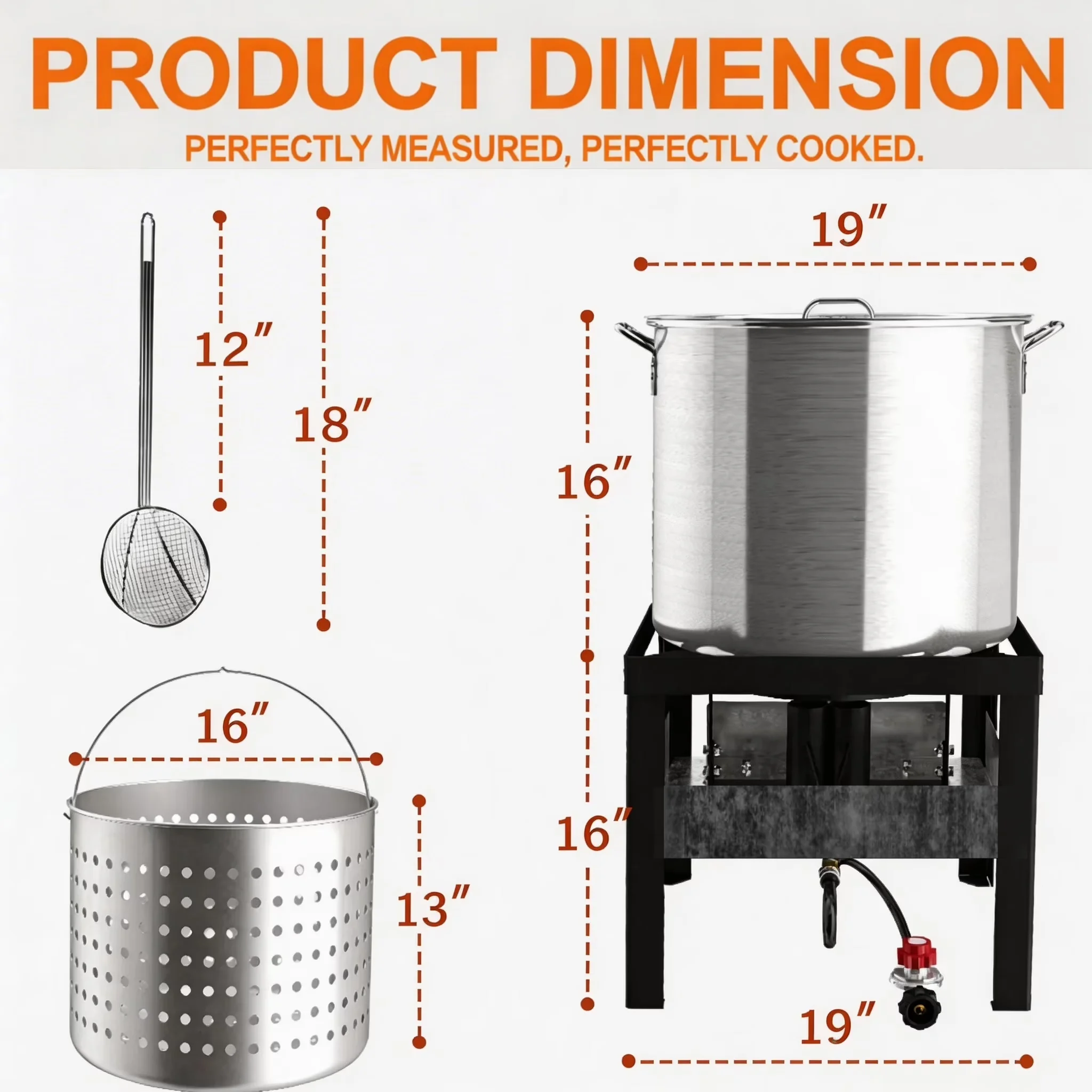 Versatile Outdoor Fryer with 110000 BTU, Heat Resistant Handle, Waterproof Cover & 12-inch Skimmer - Silver Aluminum Model BA1302