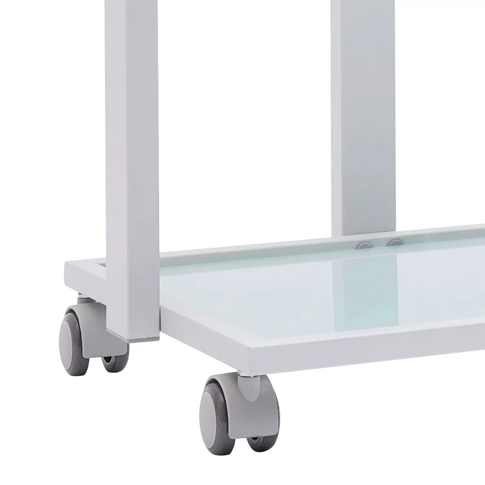 Durable Garage Storage Supply with Rolling, Wheel - Iron, Tempered Glass White Model FFBBDE
