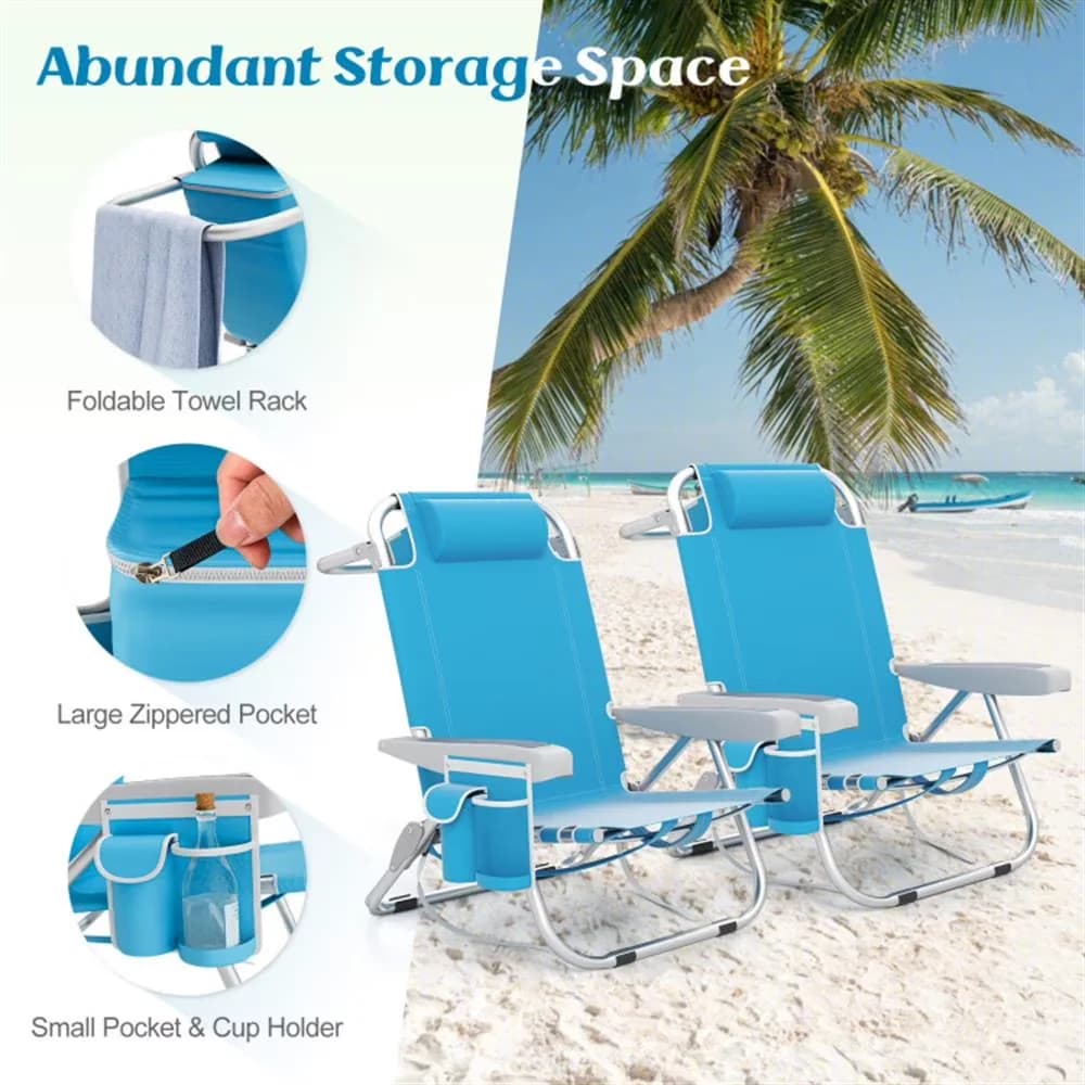 Modern Beach Chair with Adjustable, Waterproof, 1 Piece Foldable Backpack - Blue Model 445EA2