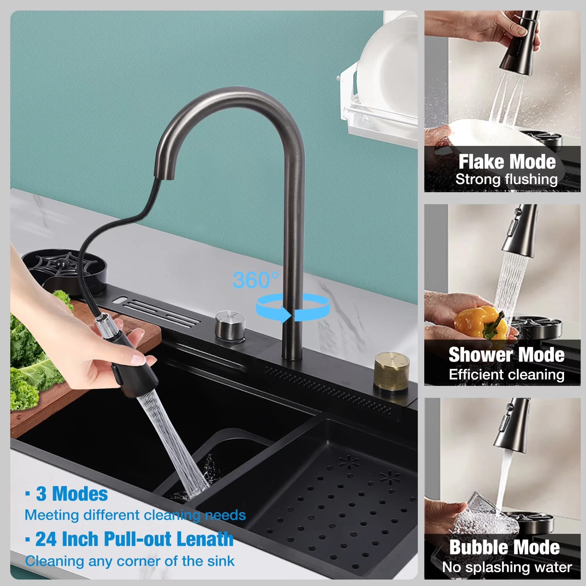 Sleek Bathroom Renovation with Waterfall, 31.5×17.7×8.3 inch - Black Stainless Steel Model E0A7E5