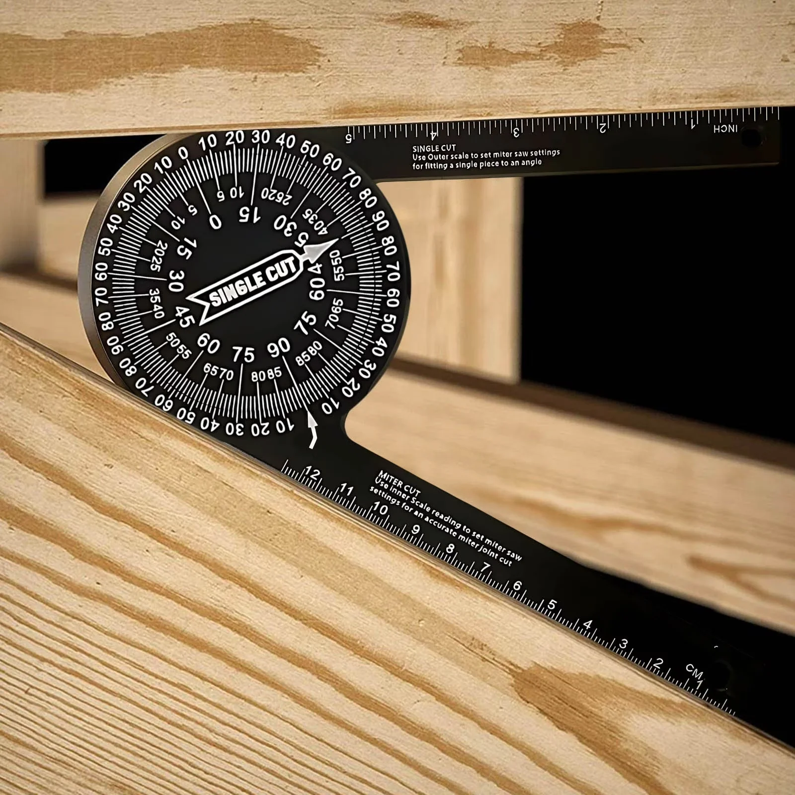 Essential Measuring Layout with Miter Saw Protractor, Angle Finder Ruler - Black Metal Model FF6DB6