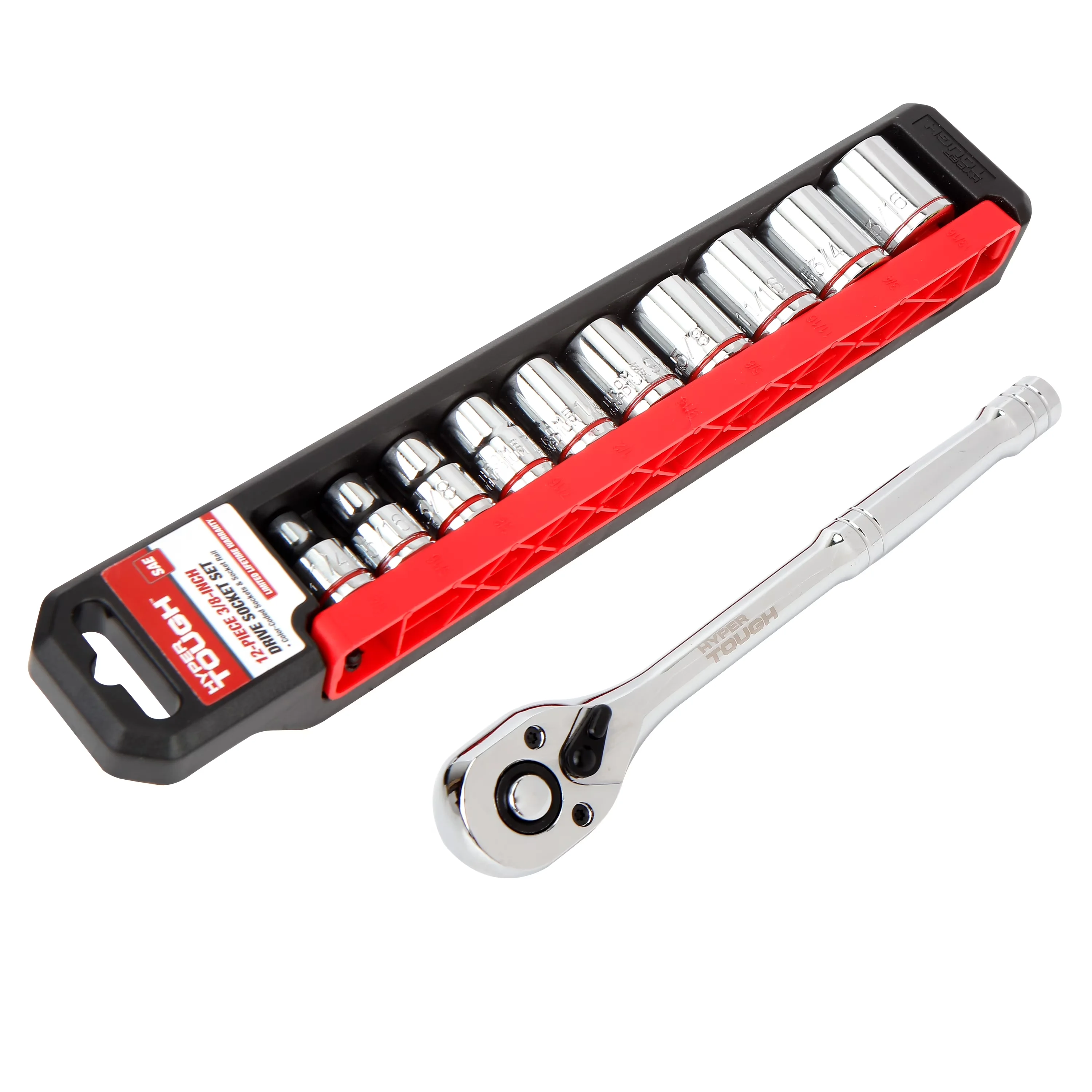 Hand Tool Set Stylish with Handheld, 6-point sockets made of CR-V Steel - Chrome Vanadium Steel Red Model 28BD36