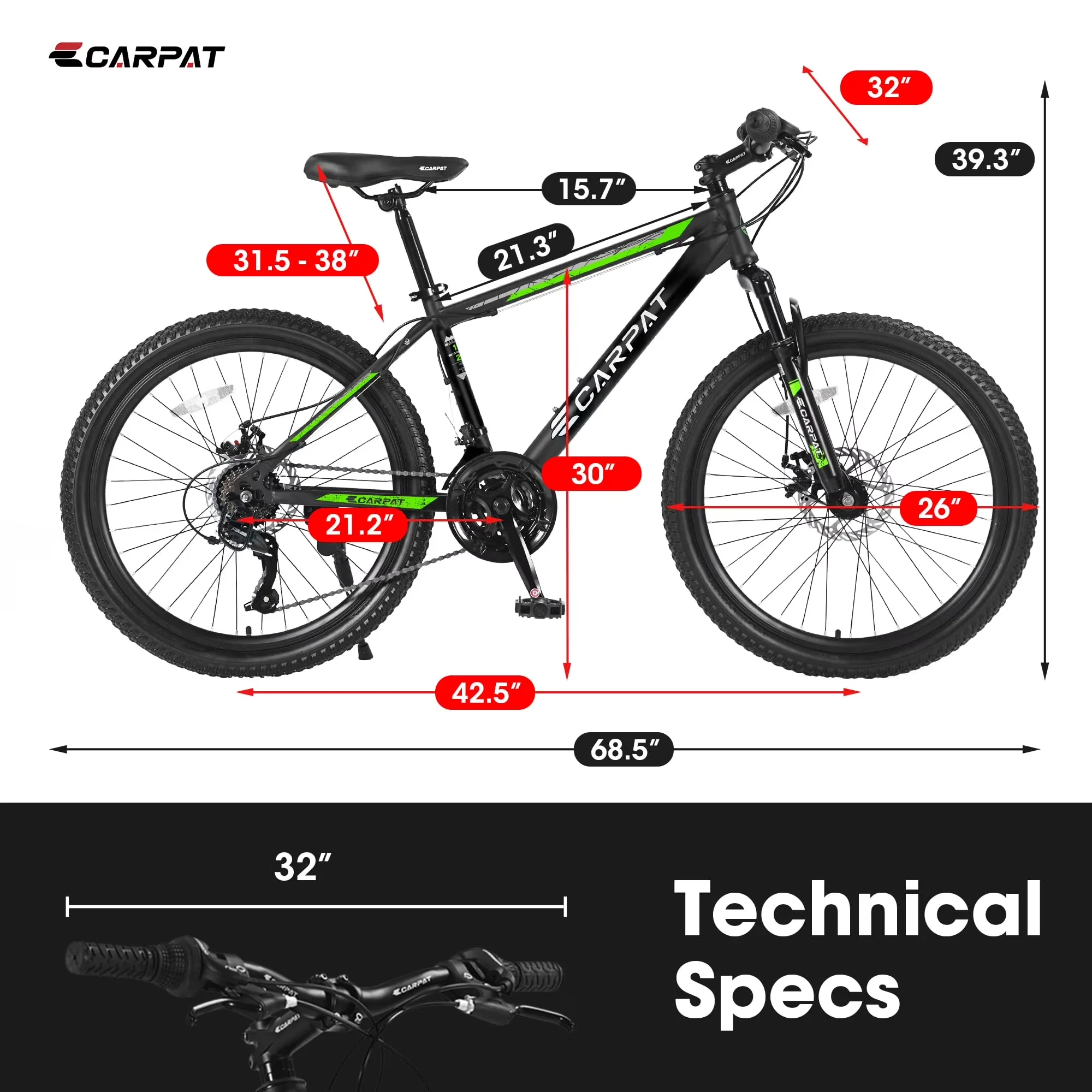 Durable Mountain Bike with Adjustable Seat - Black 26 Inch - Ergonomic Design Model 3CF08C