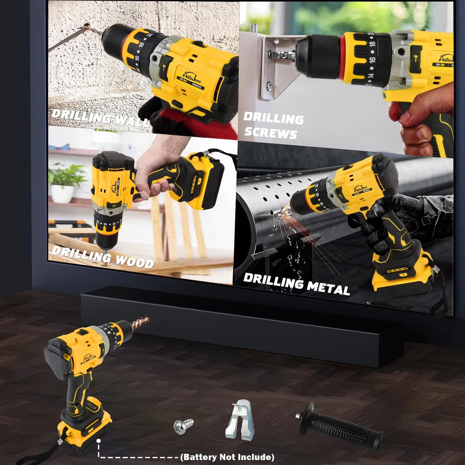 Stylish Drills Driver with Battery, 20V, Hammer Drill Compatible - Yellow Model AB1983