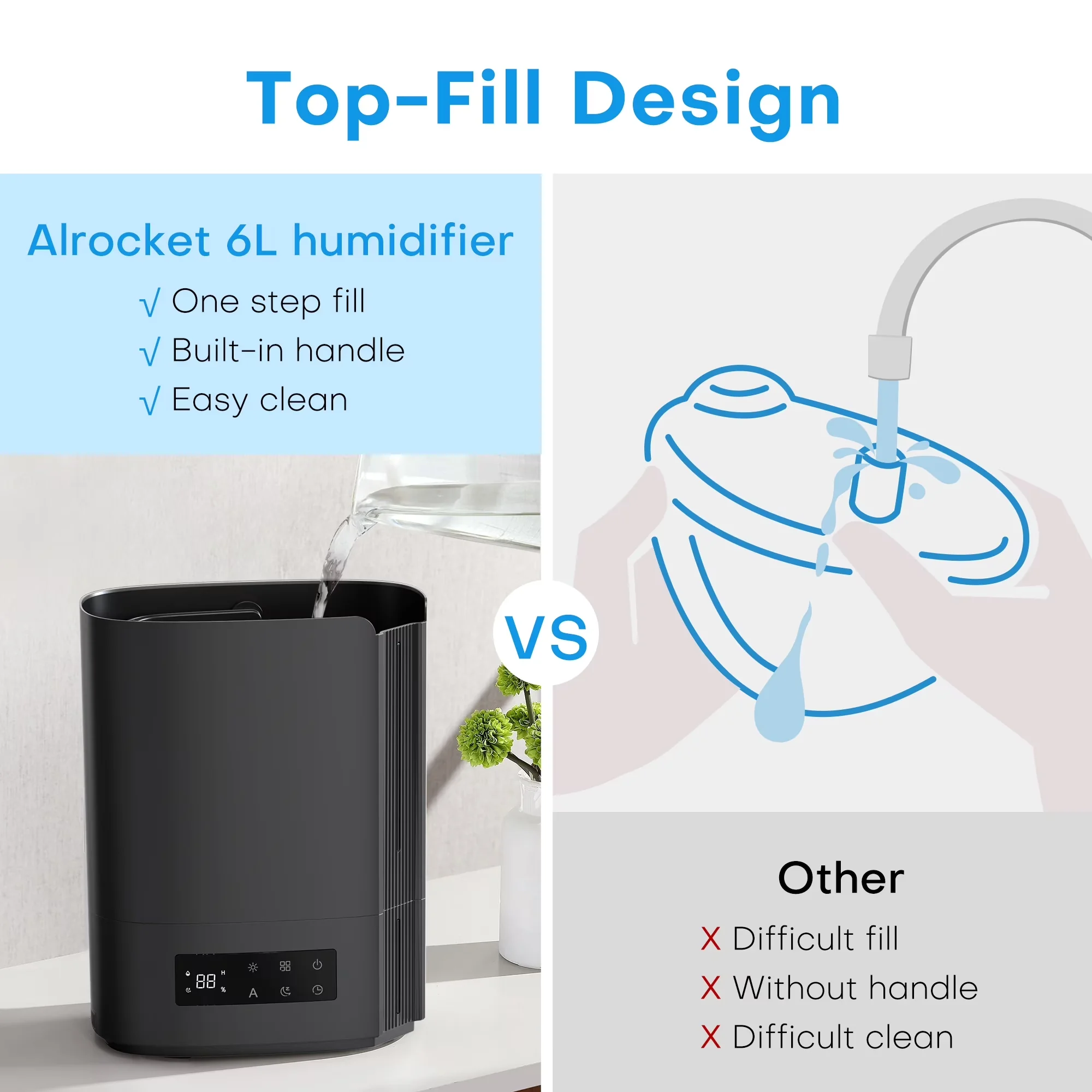 Stylish Humidifier with Timer, Automatic Shut-Off, Oil Diffuser - Black for Bedroom, Large Model 7C111E