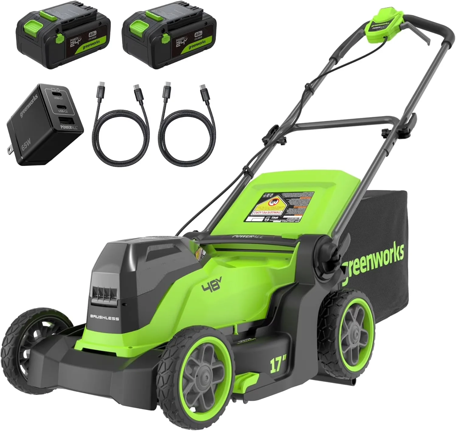 Quality Push Mower with Battery, 48V, Brushless Motor - Green - Quality Construction Model 05DE83