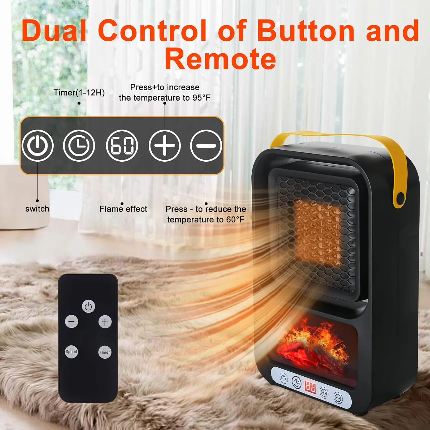 Professional Portable And Electric Space Heater with LED, 800W - Black for Indoor Model 4A749E