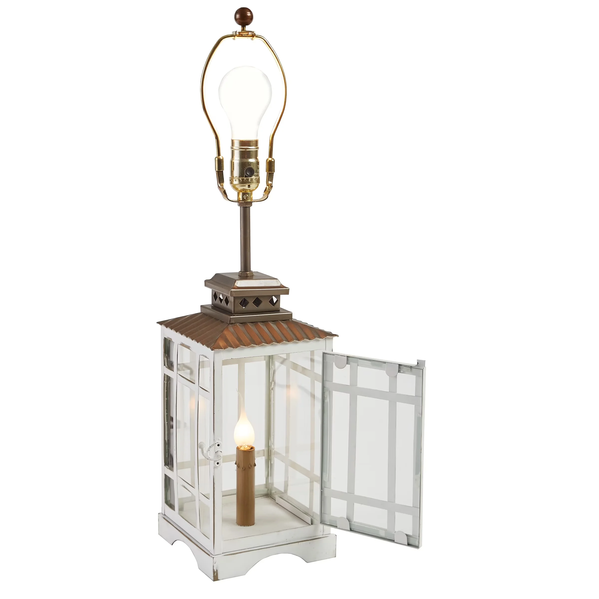 Durable Lamp with Incandescent, Accent Lamps, White Lantern With Night Light - White Iron Model E1B92F
