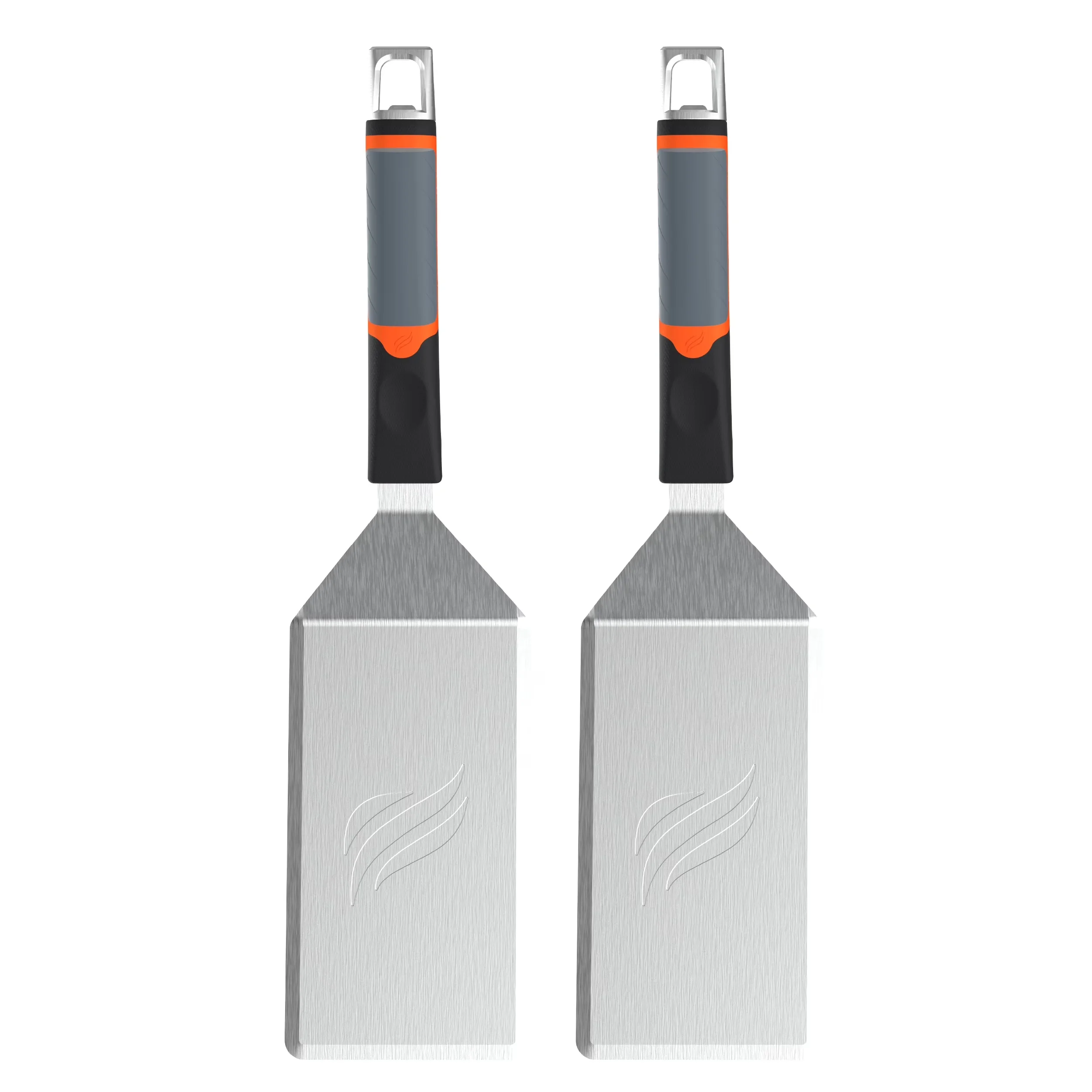 Flat Top Grill Essential with Ergonomic slip-resistant grip handle, 2-Pack, Bottle-opener handle - Stainless Steel Black Model 4D77F4