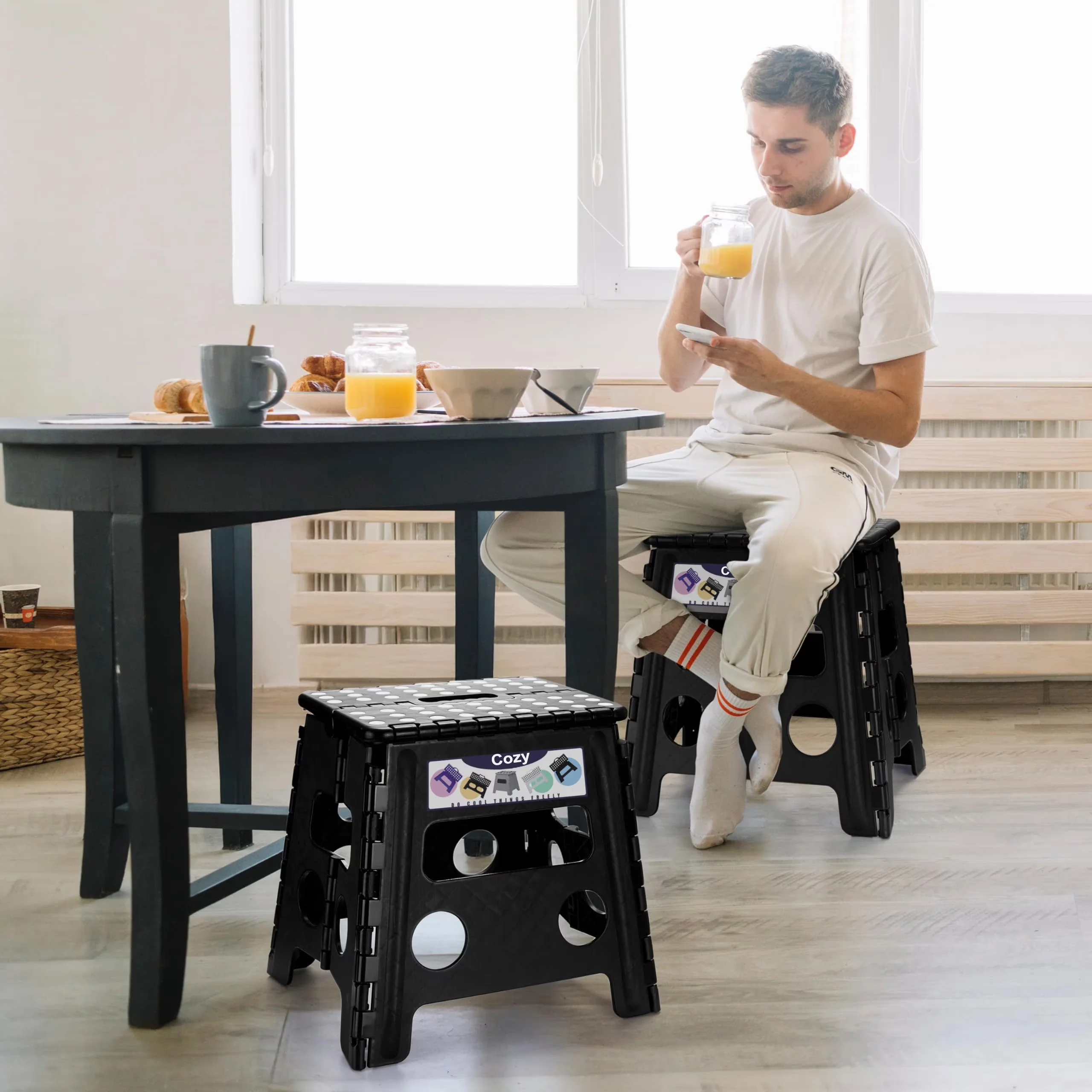 Premium Ladders And Step Stool with Foldable, Anti-Slip, 13" Folding - Black Plastic Model A3ADEF